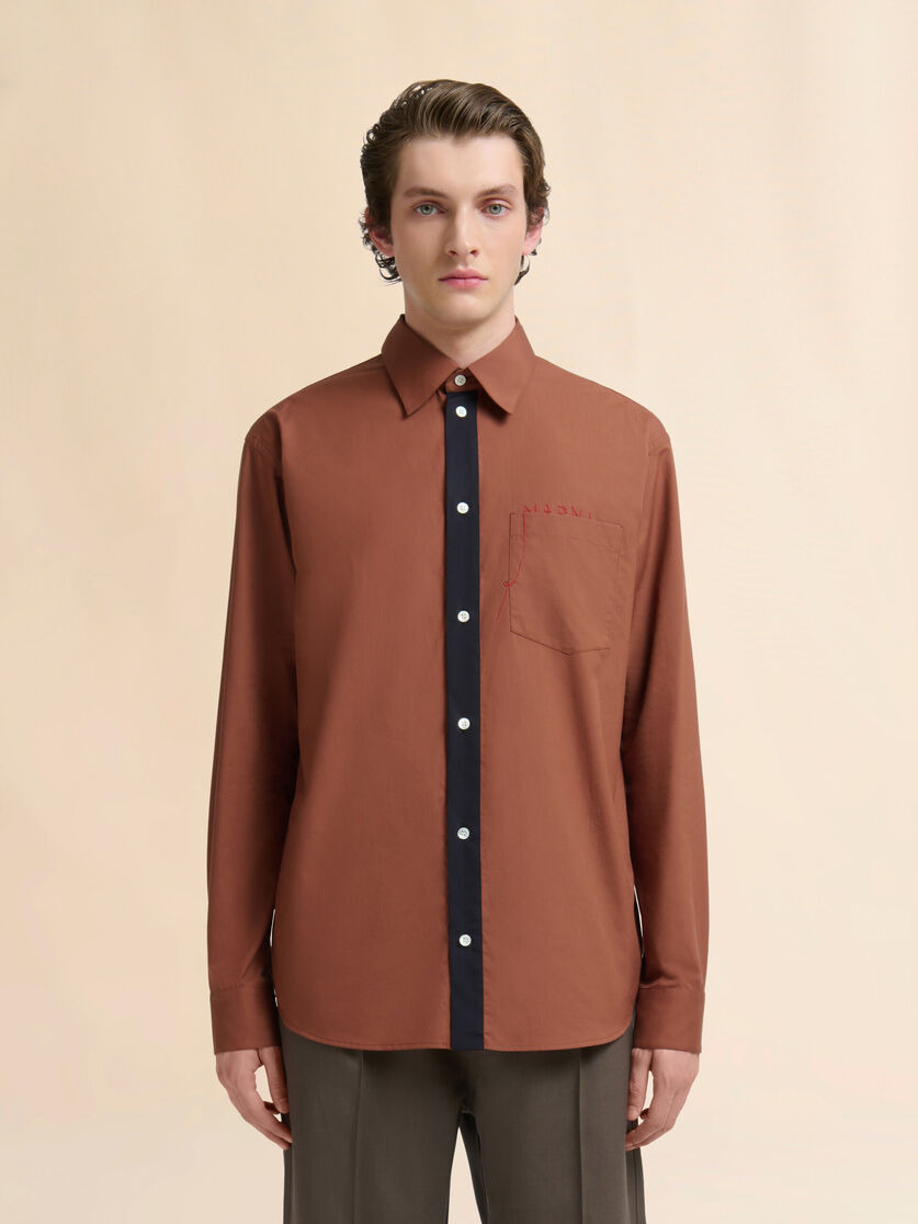 BROWN COTTON POPLIN SHIRT WITH MARNI MENDING LOGO - 2