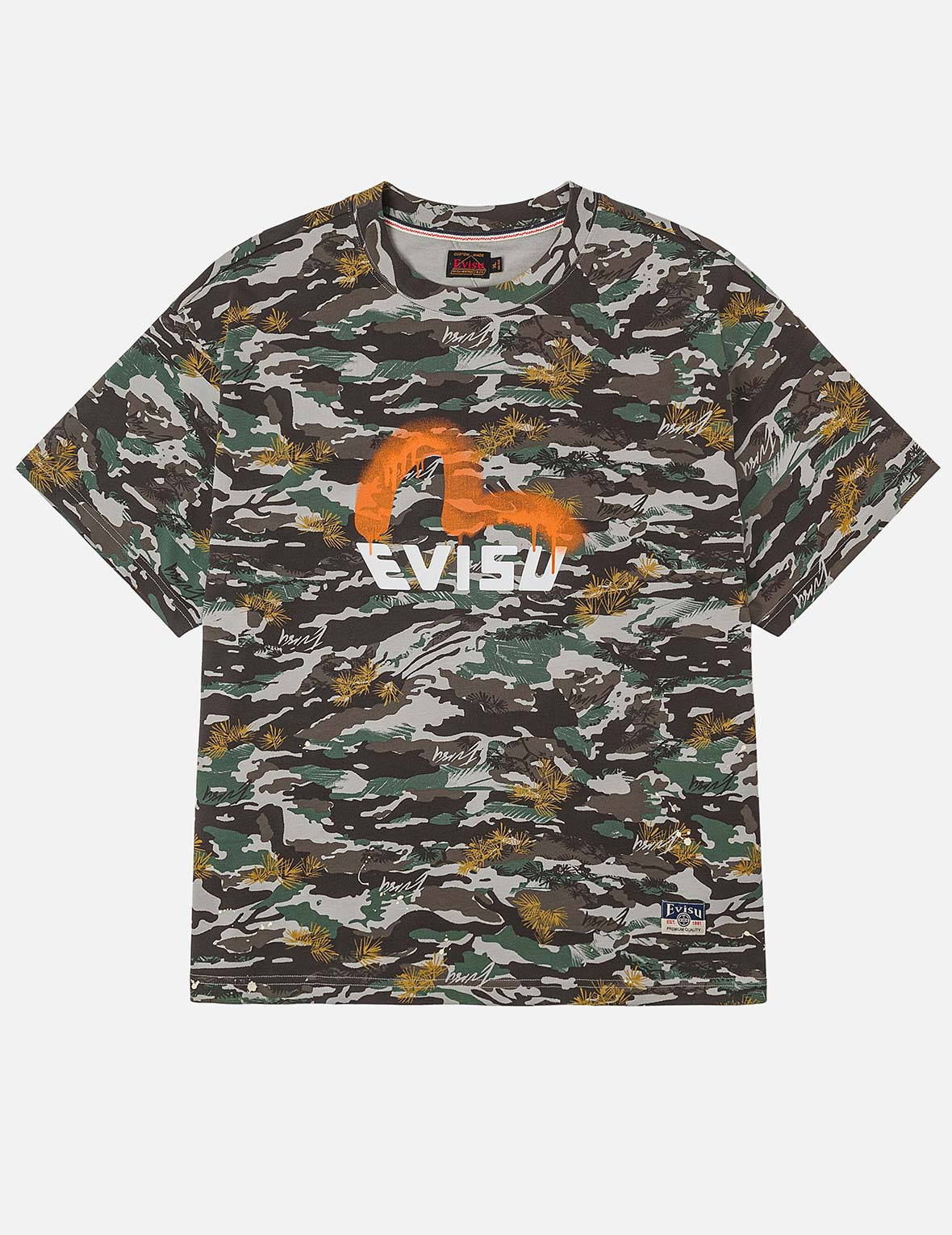 Graffiti-Style Seagull and Logo Print Relax Fit T-Shirt - 3