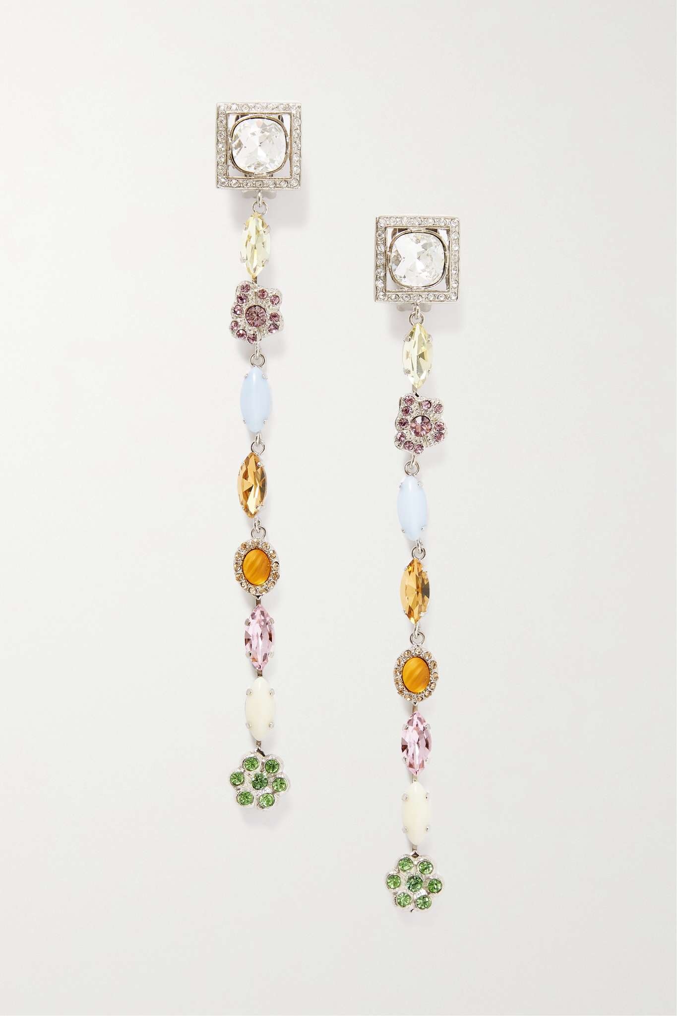 Silver-tone crystal clip earrings - 1