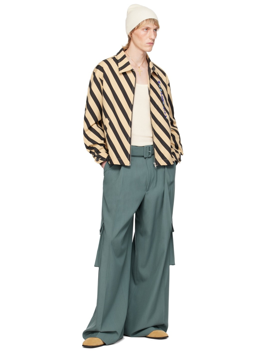 BODE Black & Beige Domino Stripe Jacket | REVERSIBLE