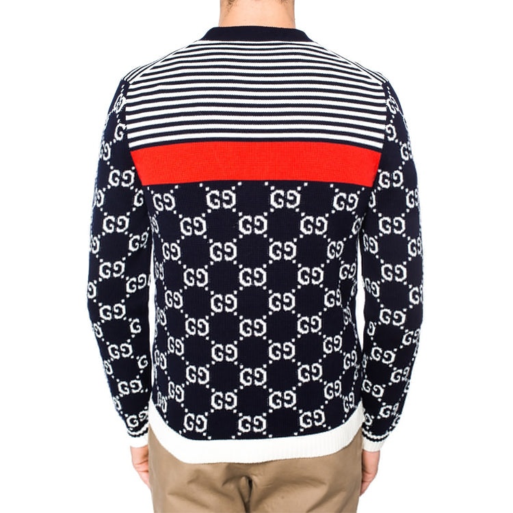 Gucci Classic Full Logo Stitching Wool Knitted Cardigan For Men Navy 523048-X9I07-4696 - 3