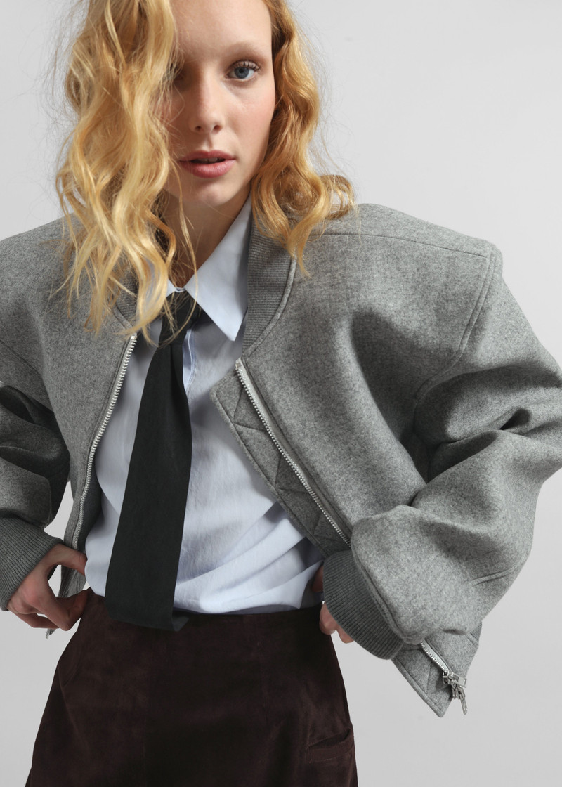 Glane Padded Wool Bomber Jacket - Grey Melange 5