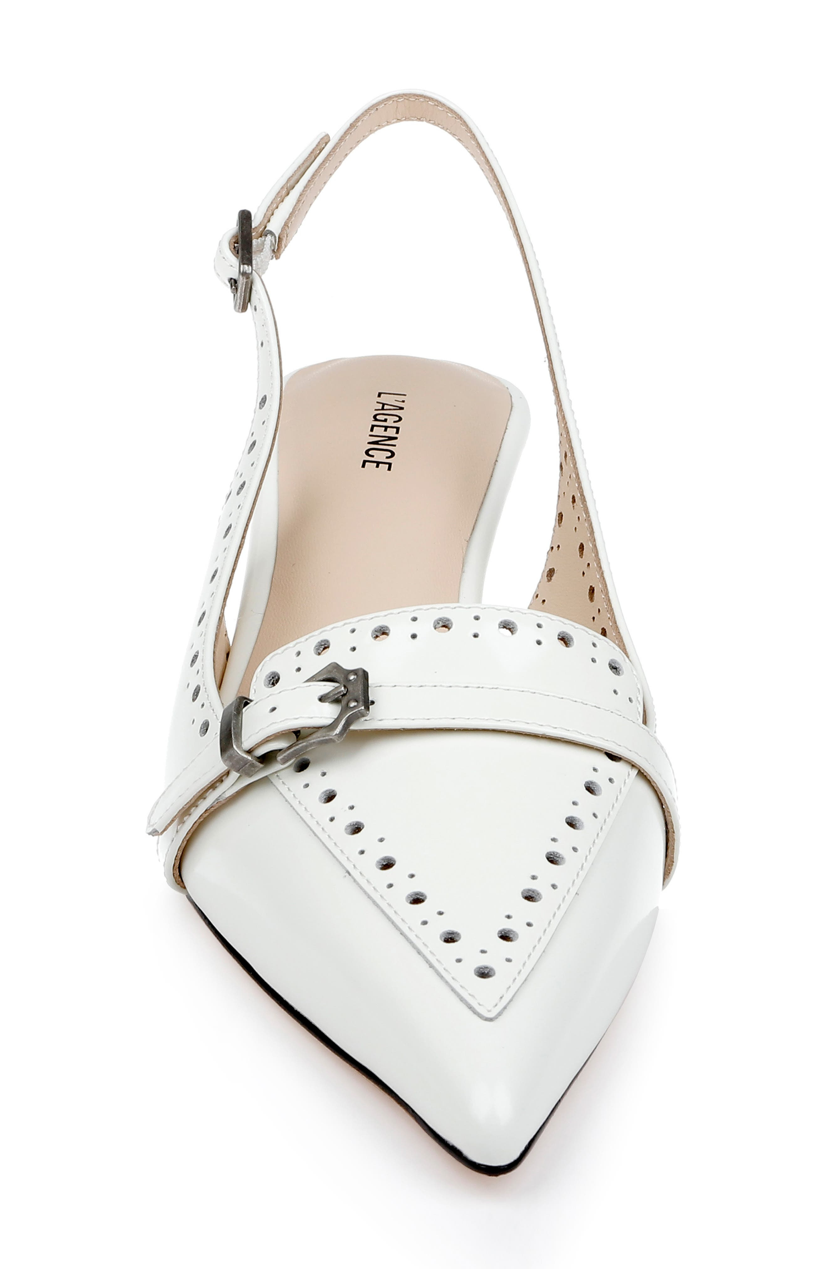 L'AGENCE Lourdes Slingback Pointed Toe Kitten Heel Pump in Pearl Leather at Nordstrom - 4