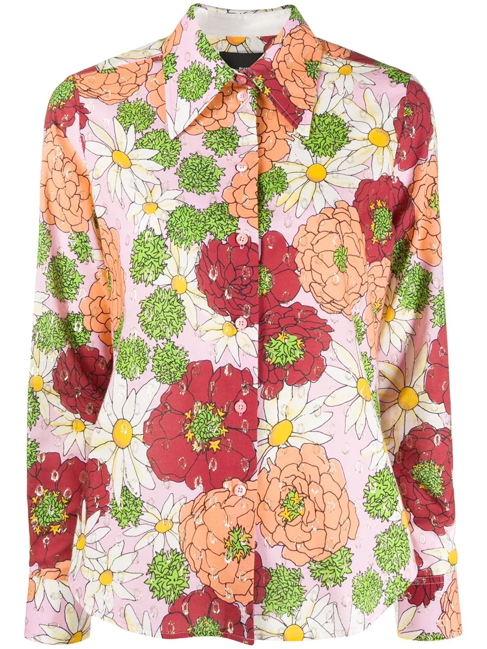 metallic-thread floral silk shirt - 1