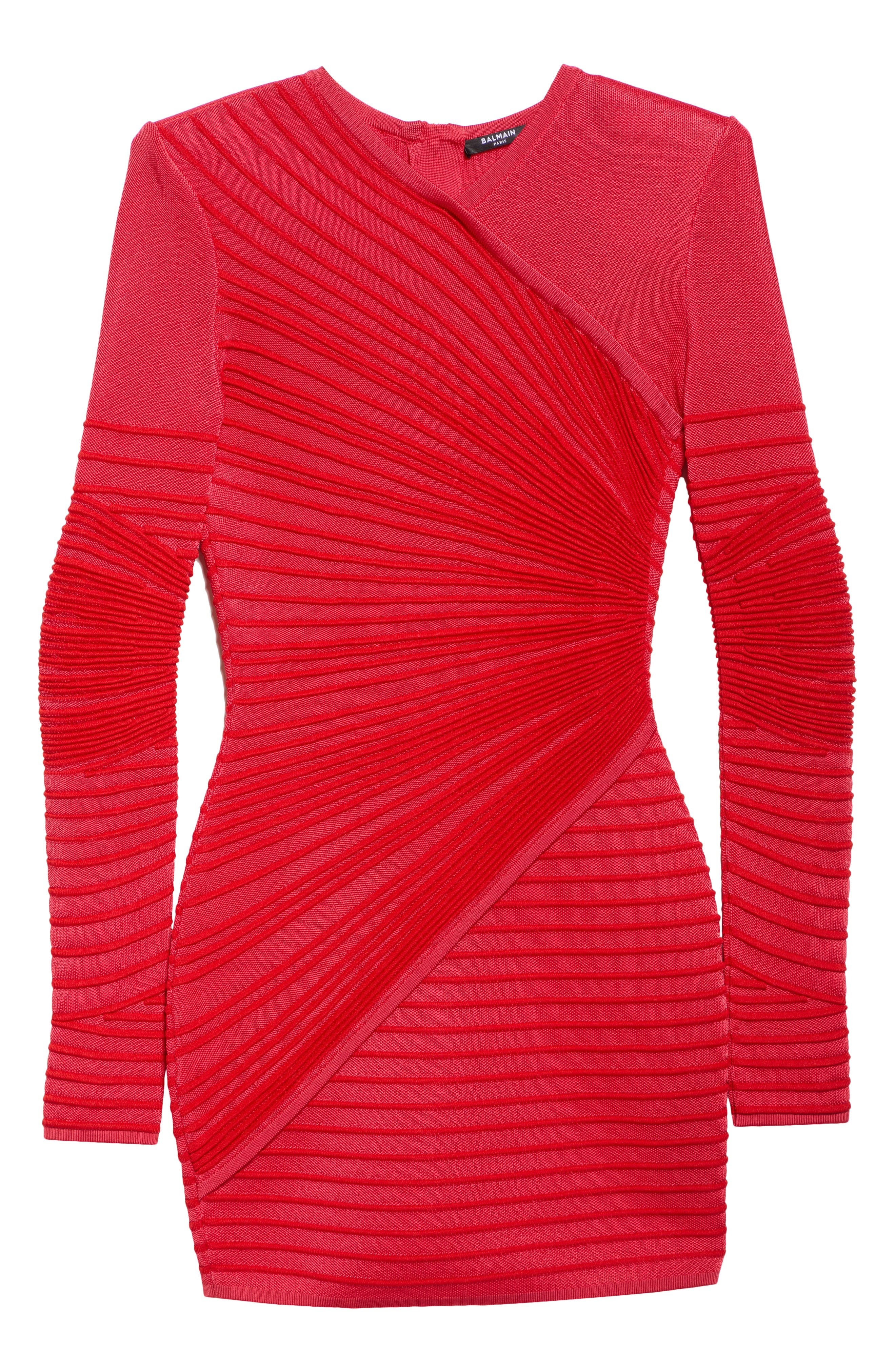 Balmain Two-Tone Long Sleeve Knit Minidress in Pink/Red at Nordstrom - 5