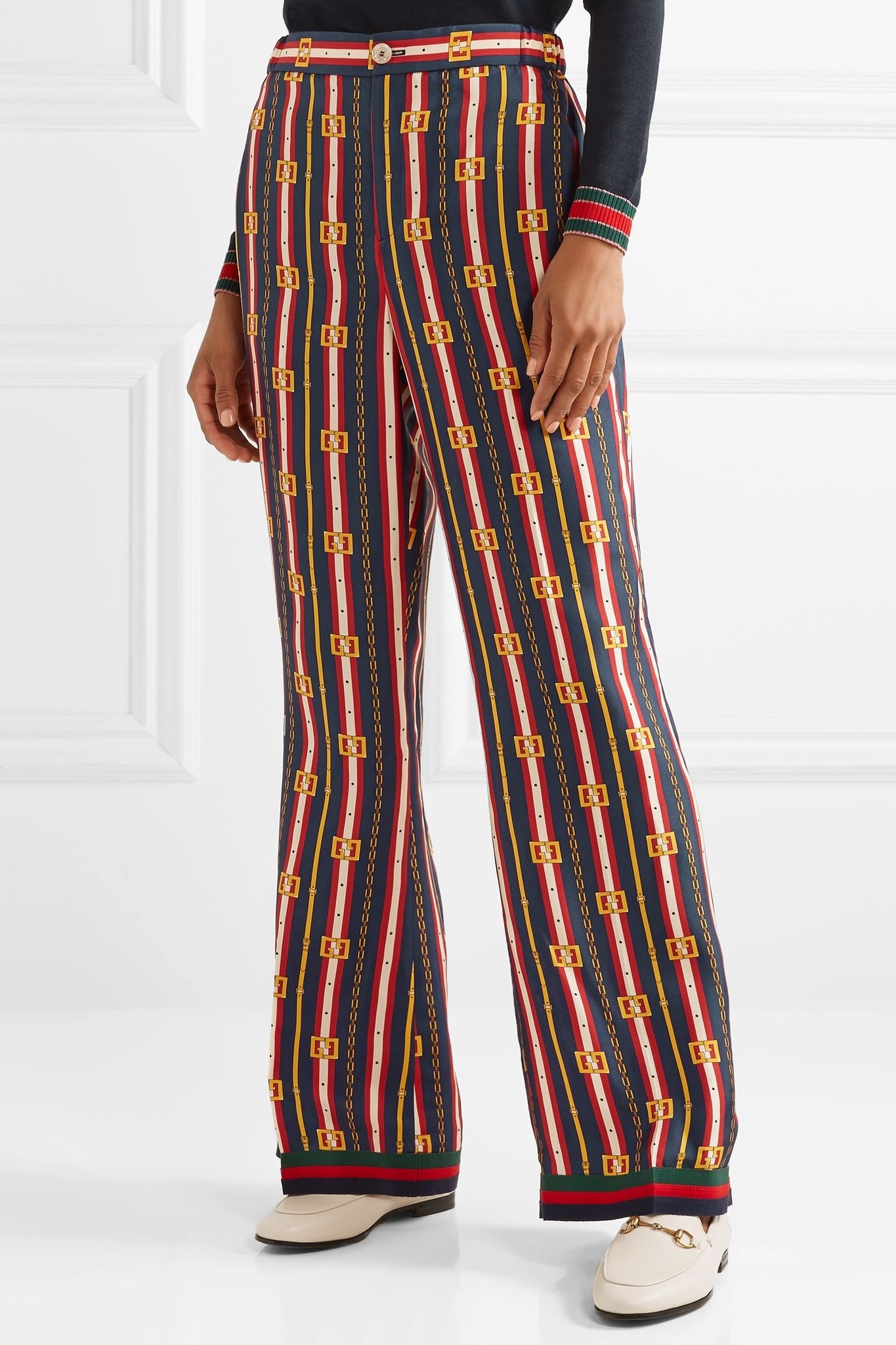 Printed silk-twill wide-leg pants - 3