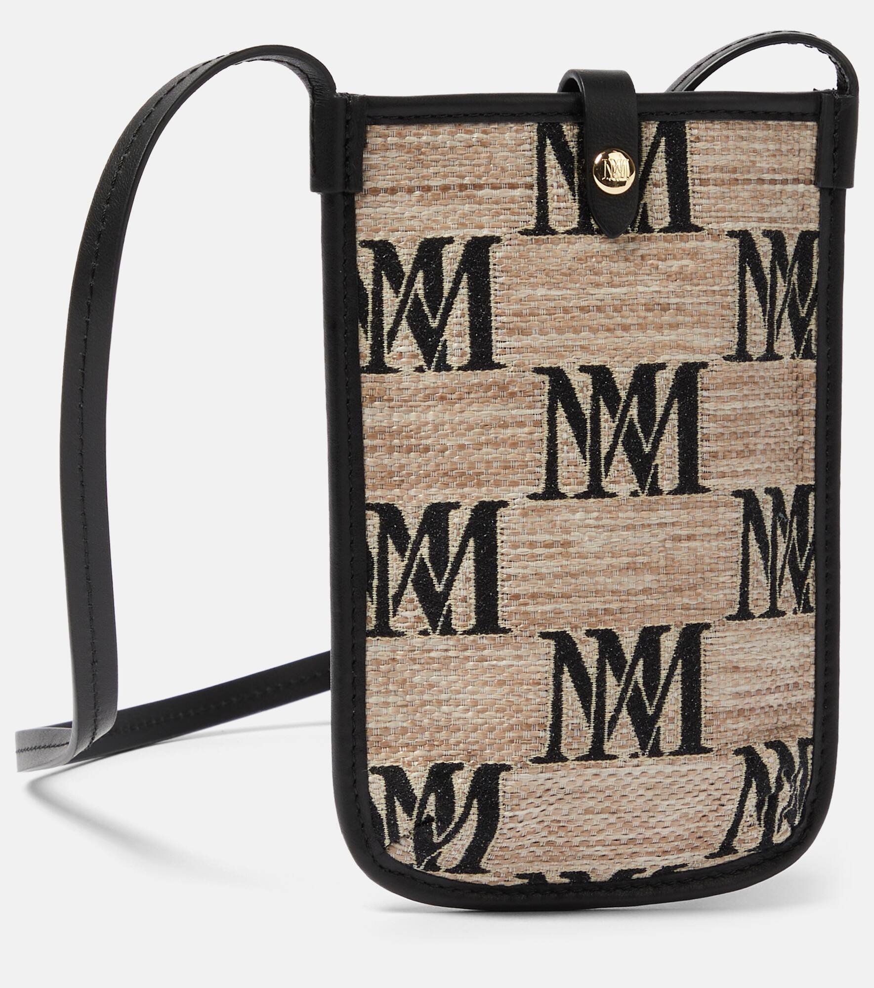 Phony leather-trimmed canvas phone pouch - 4