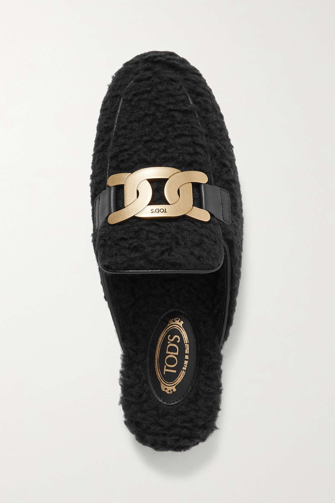 Embellished leather-trimmed shearling loafers - 1