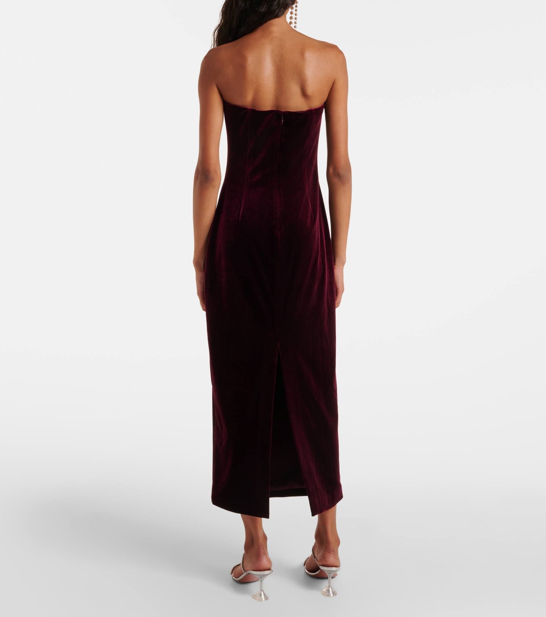 Strapless velvet midi dress - 3