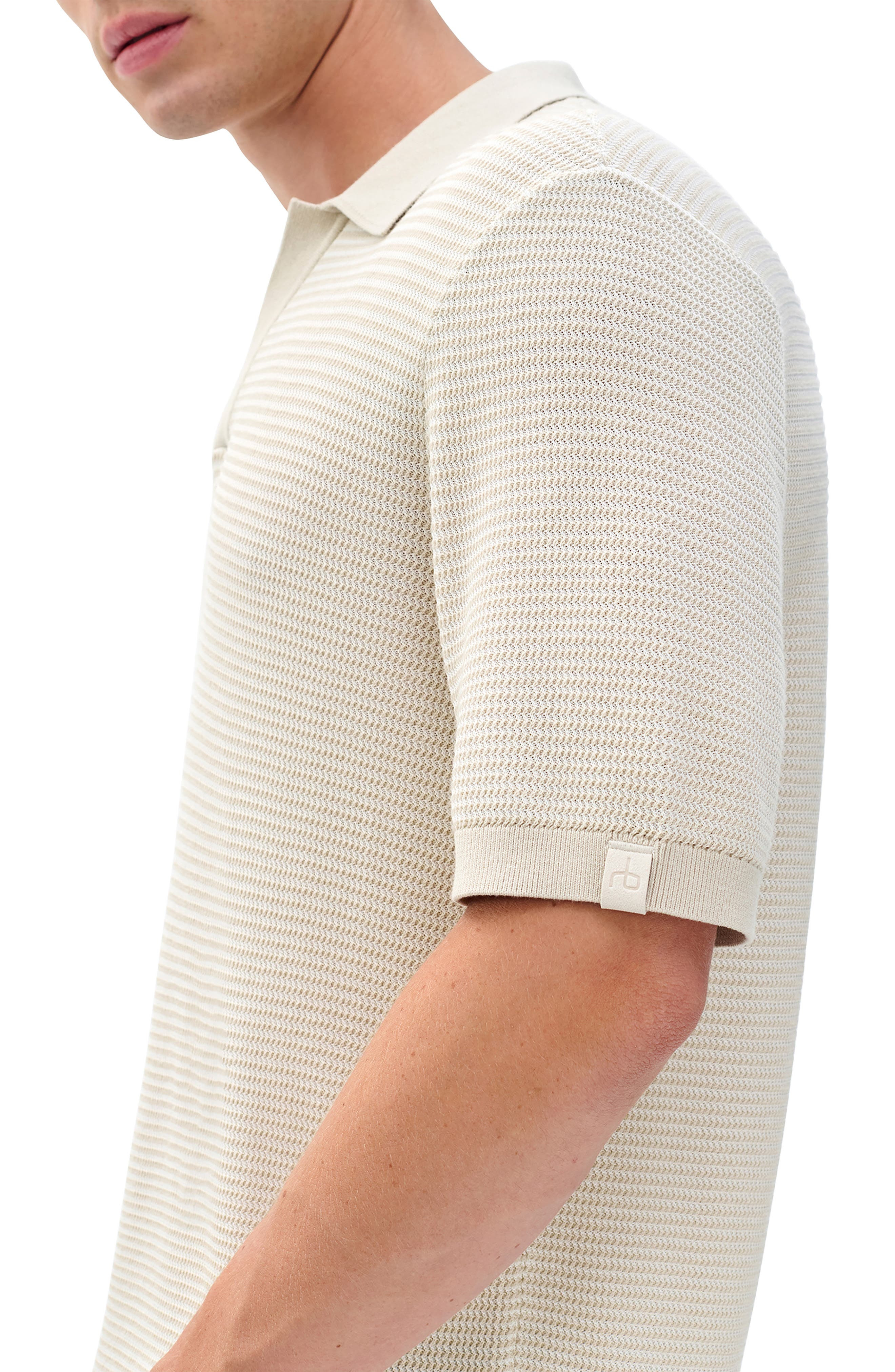 rag & bone Harvey Chevron Johnny Collar Polo in Desert Sand at Nordstrom - 5