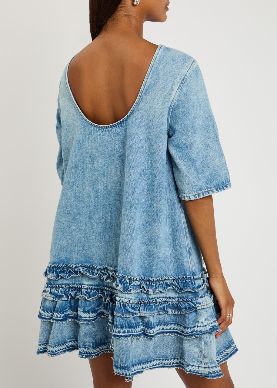 Ganni Tiered Denim Mini Dress - 3