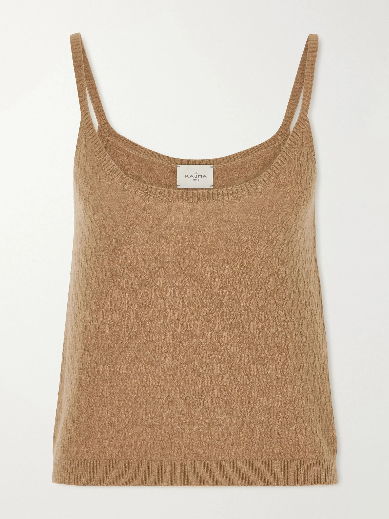 Fregene pointelle-knit cashmere top Camel - 1