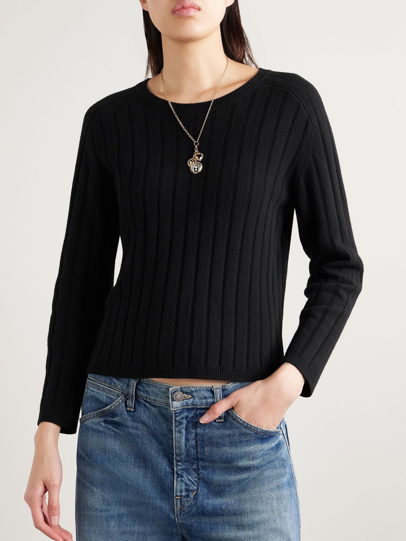 Alise ribbed merino wool and cashmere-blend sweater Black - 3