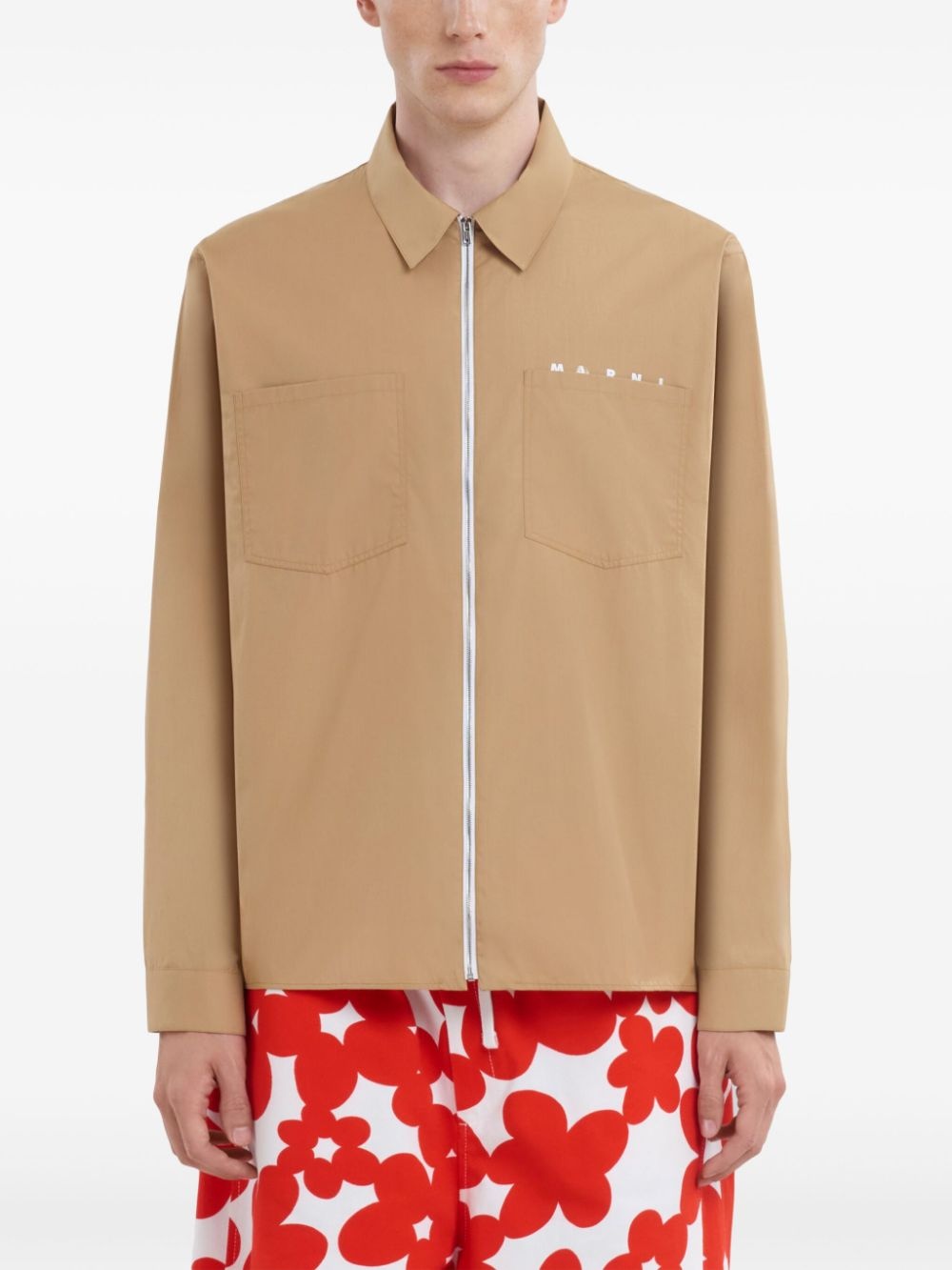 logo-print cotton shirt jacket - 3