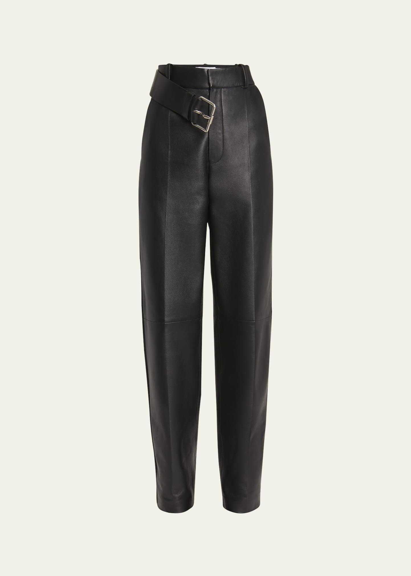 Pleated Leather Buckle Detail Trousers - 1