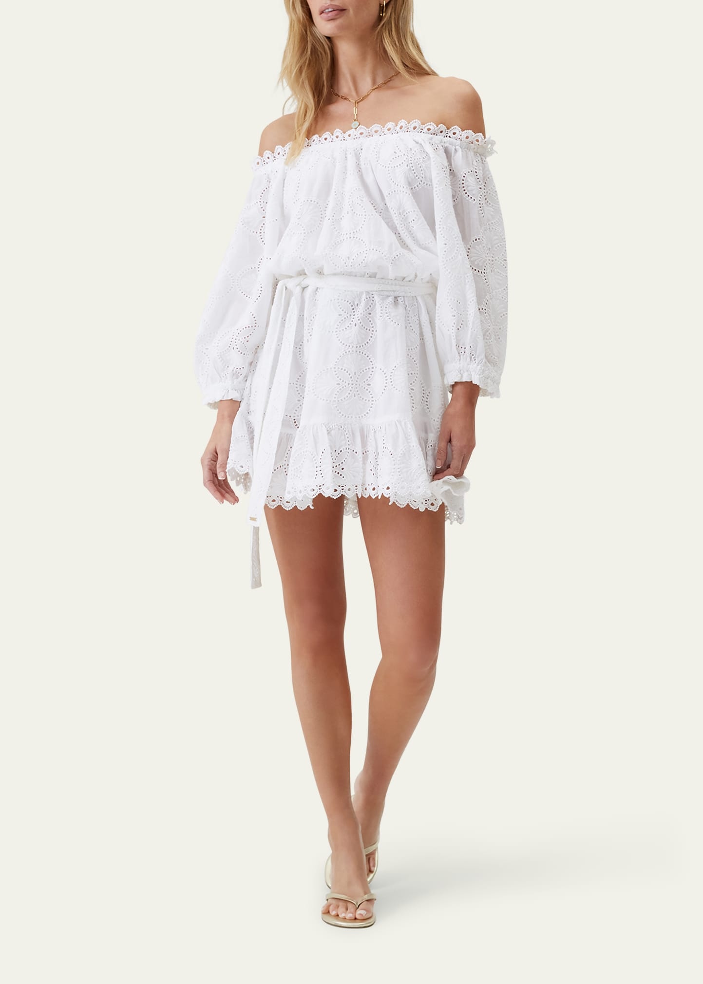 Avi Eyelet Off-Shoulder Mini Dress - 2