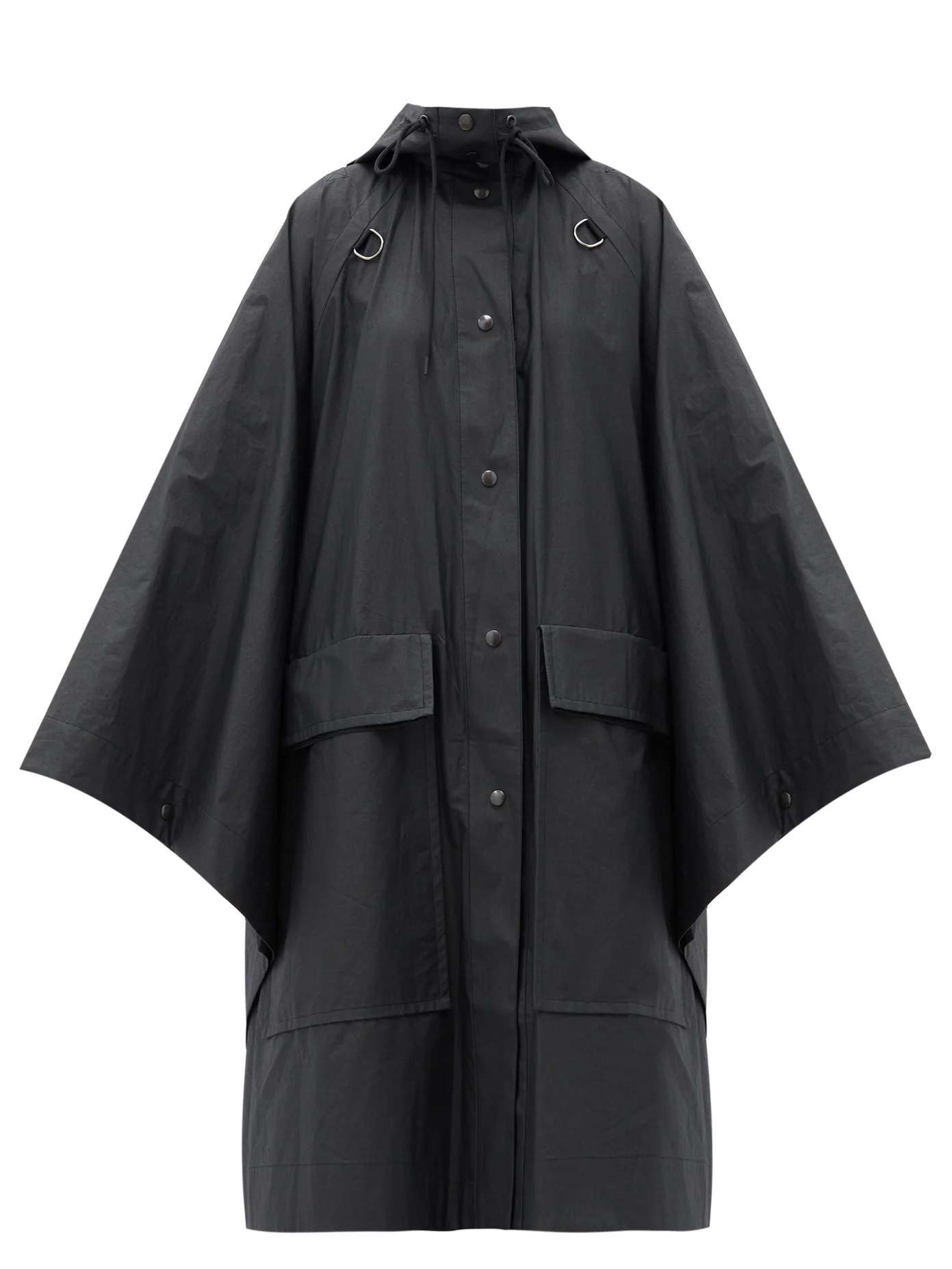 Hooded cotton-canvas cape coat - 1