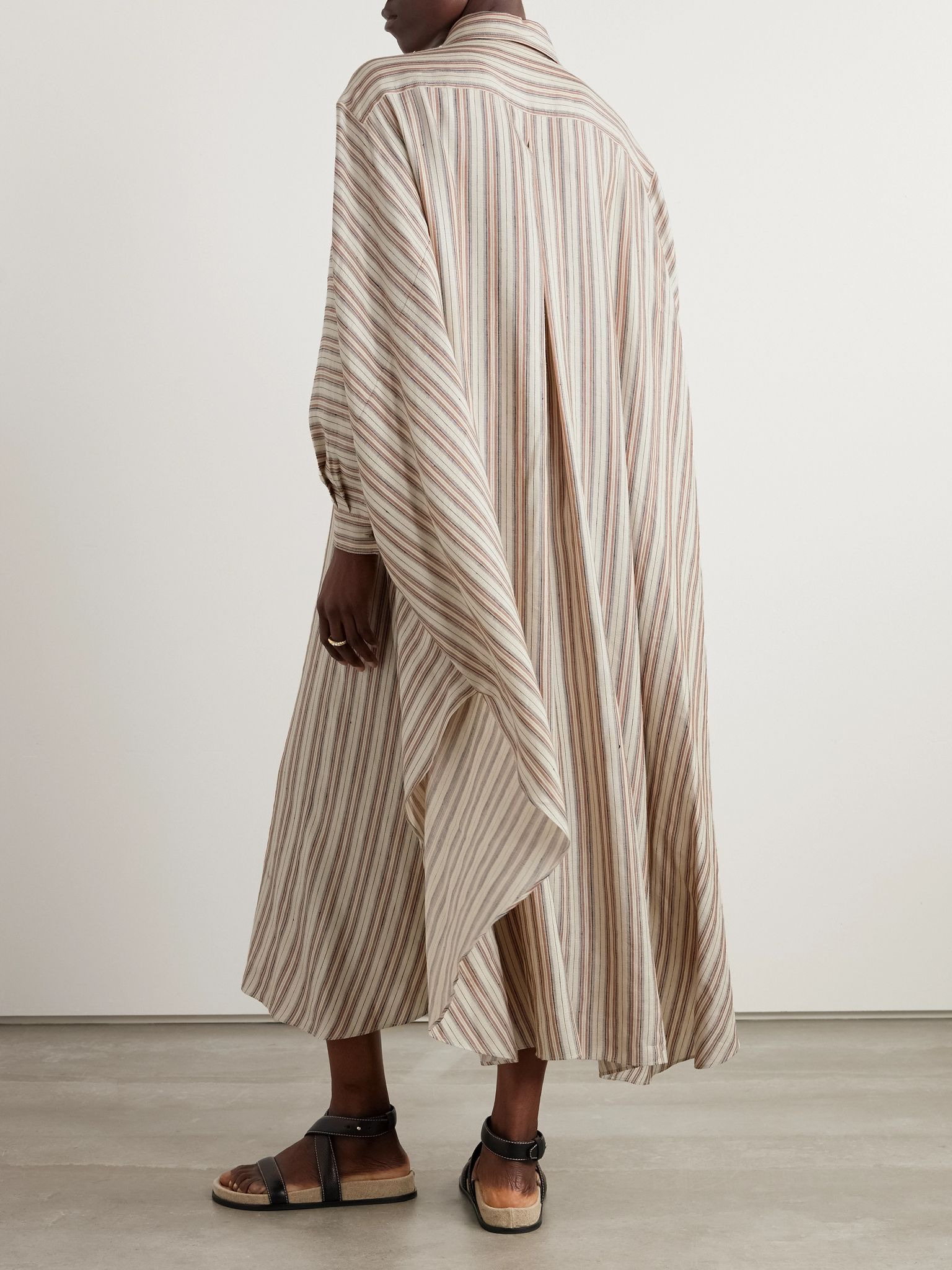 Striped printed linen and silk-blend kaftan Beige - 3