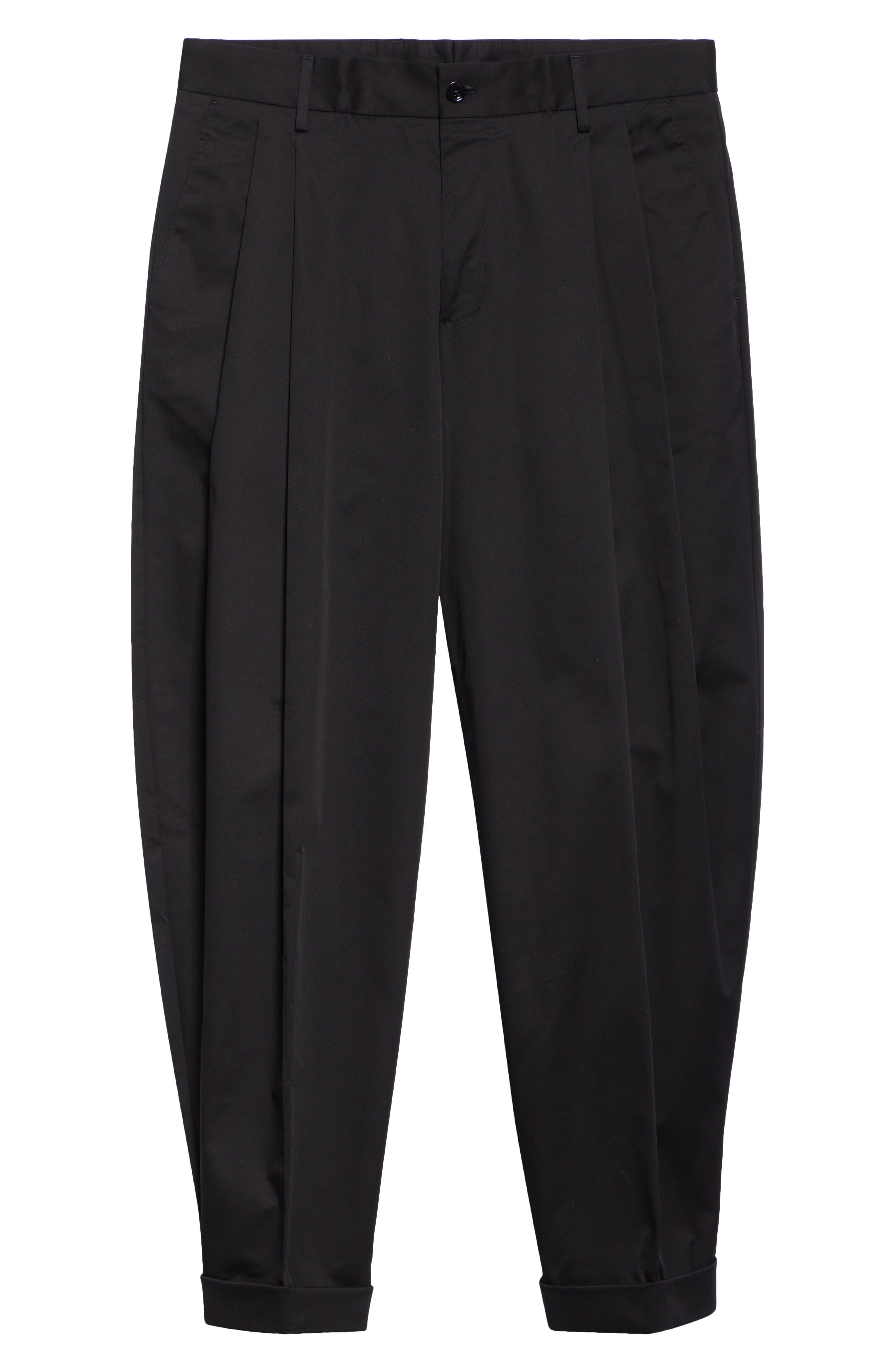 Dolce&Gabbana Double Pleat Crop Stretch Cotton Pants in N0000 Black at Nordstrom - 6