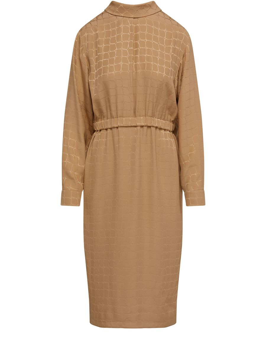 Midi dress with overturned collar in matte and shiny silk - 1