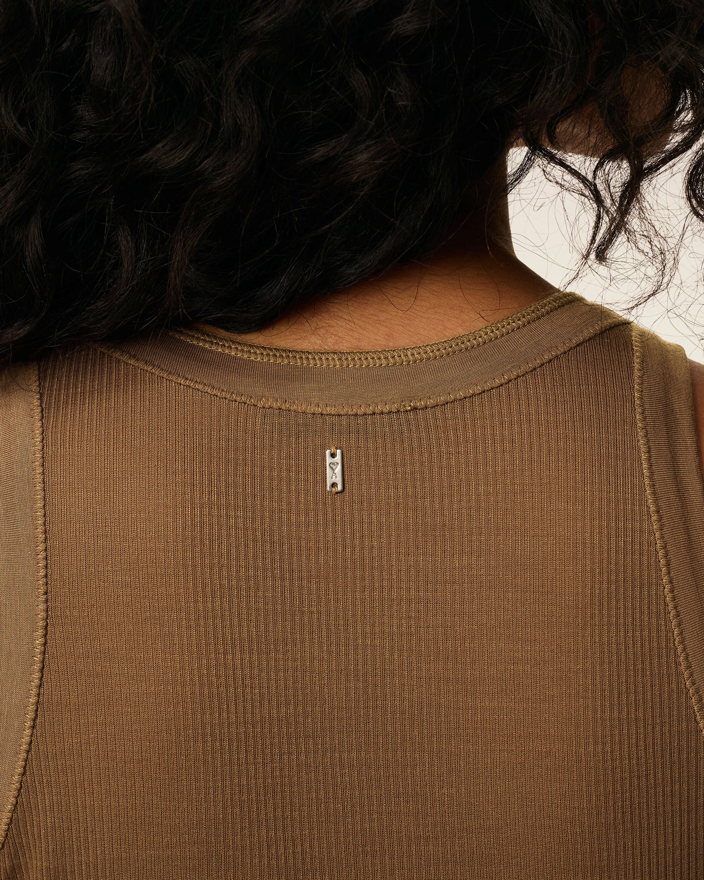 BROWN JERSEY TANKTOP WITH BUTTONED PLACKET - 4
