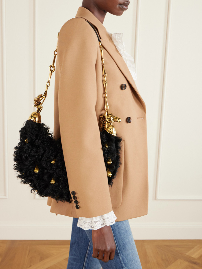 Chain Horse Embellished Shearling Shoulder Bag 3