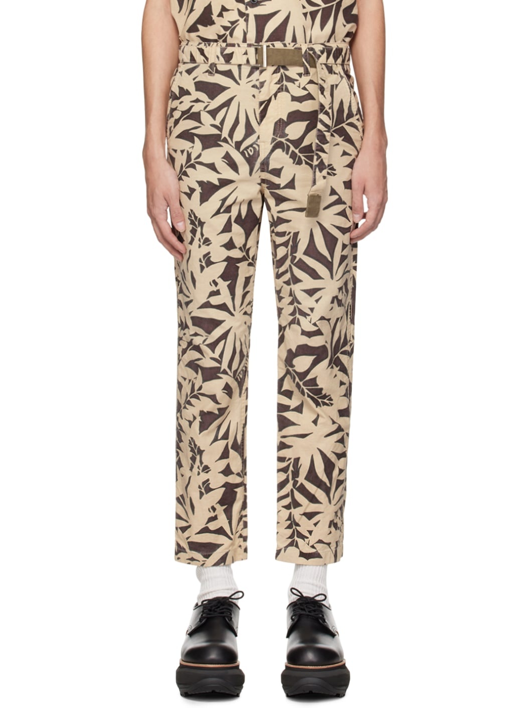 Beige & Brown Printed Trousers - 1