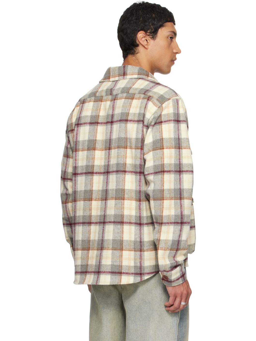 Gray & Beige Milled Flannel Cargo Button Down Shirt - 3