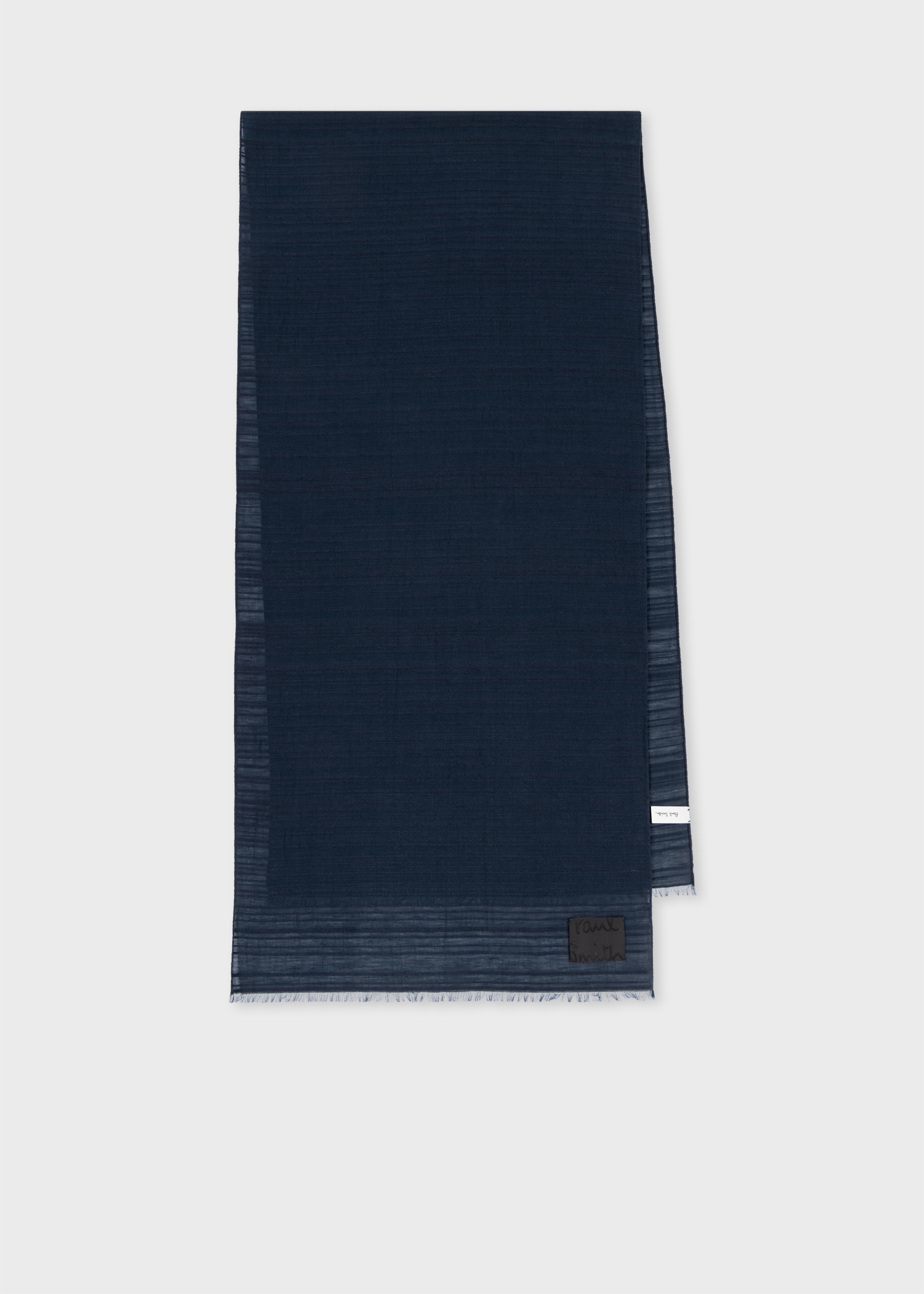 Dark Navy Cotton-Blend Shadow Stripe Scarf - 1