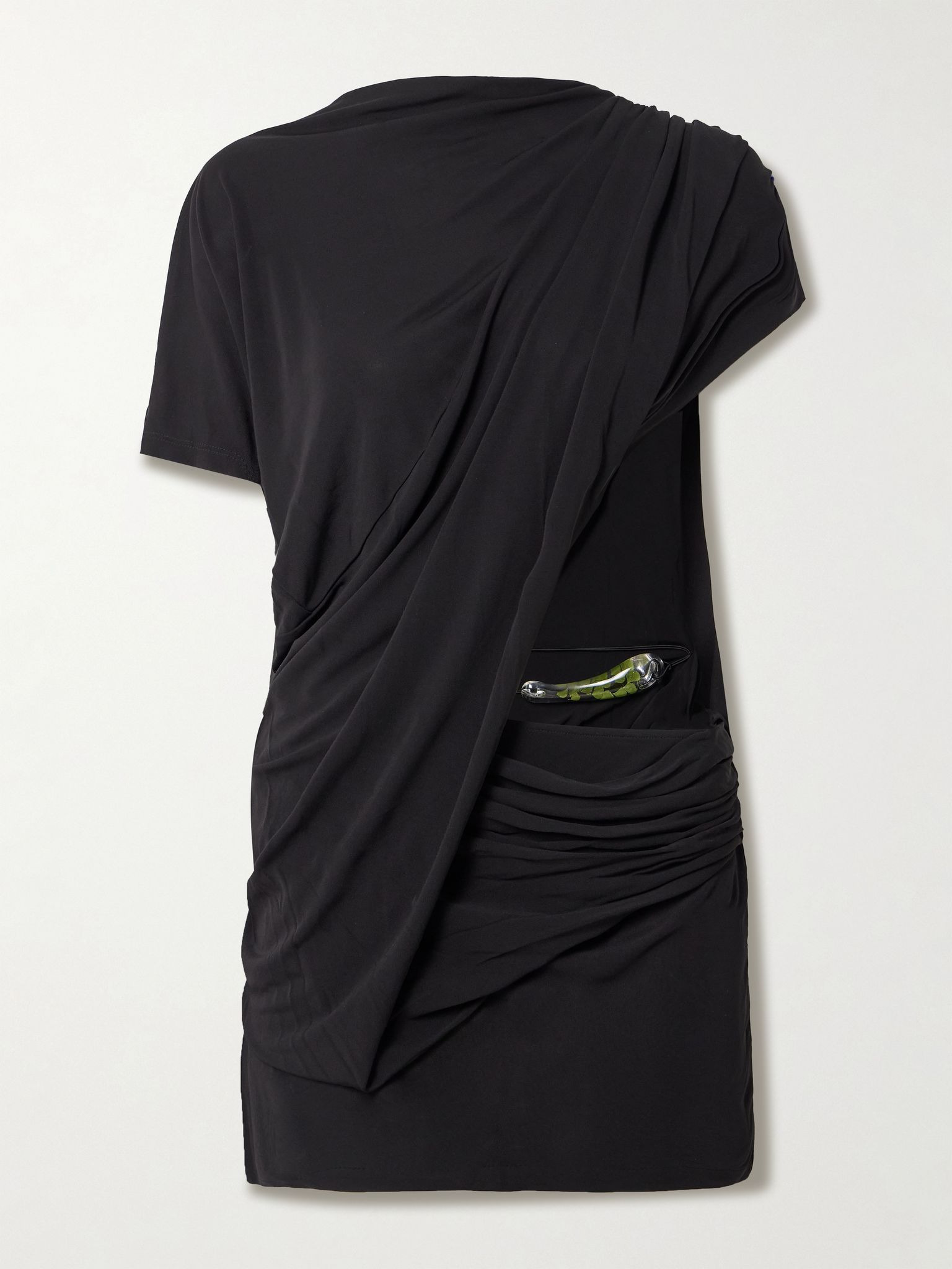 Encased Nature resin-trimmed cutout jersey mini dress Black - 1
