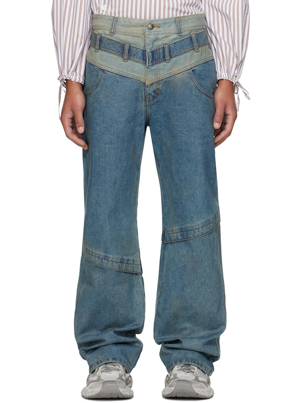 Blue Layered Wide Leg Jeans - 1
