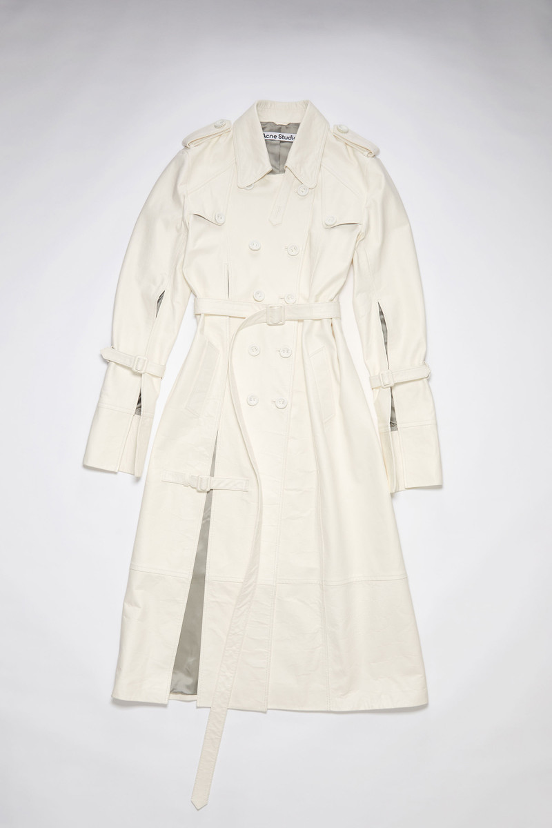 Double-breasted leather trench coat - Off white 1