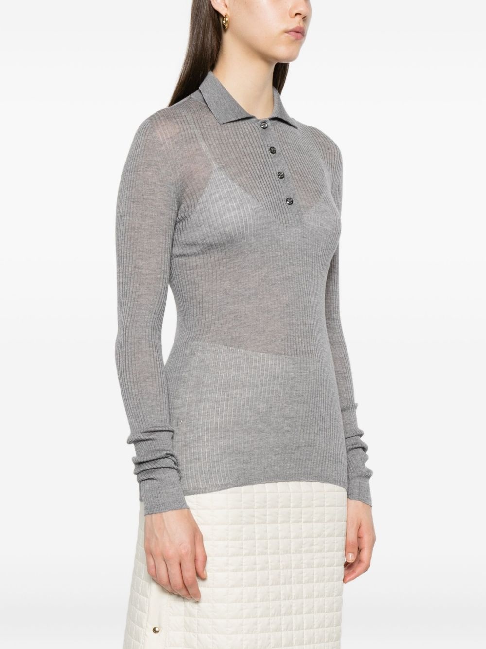 ribbed wool polo top - 3