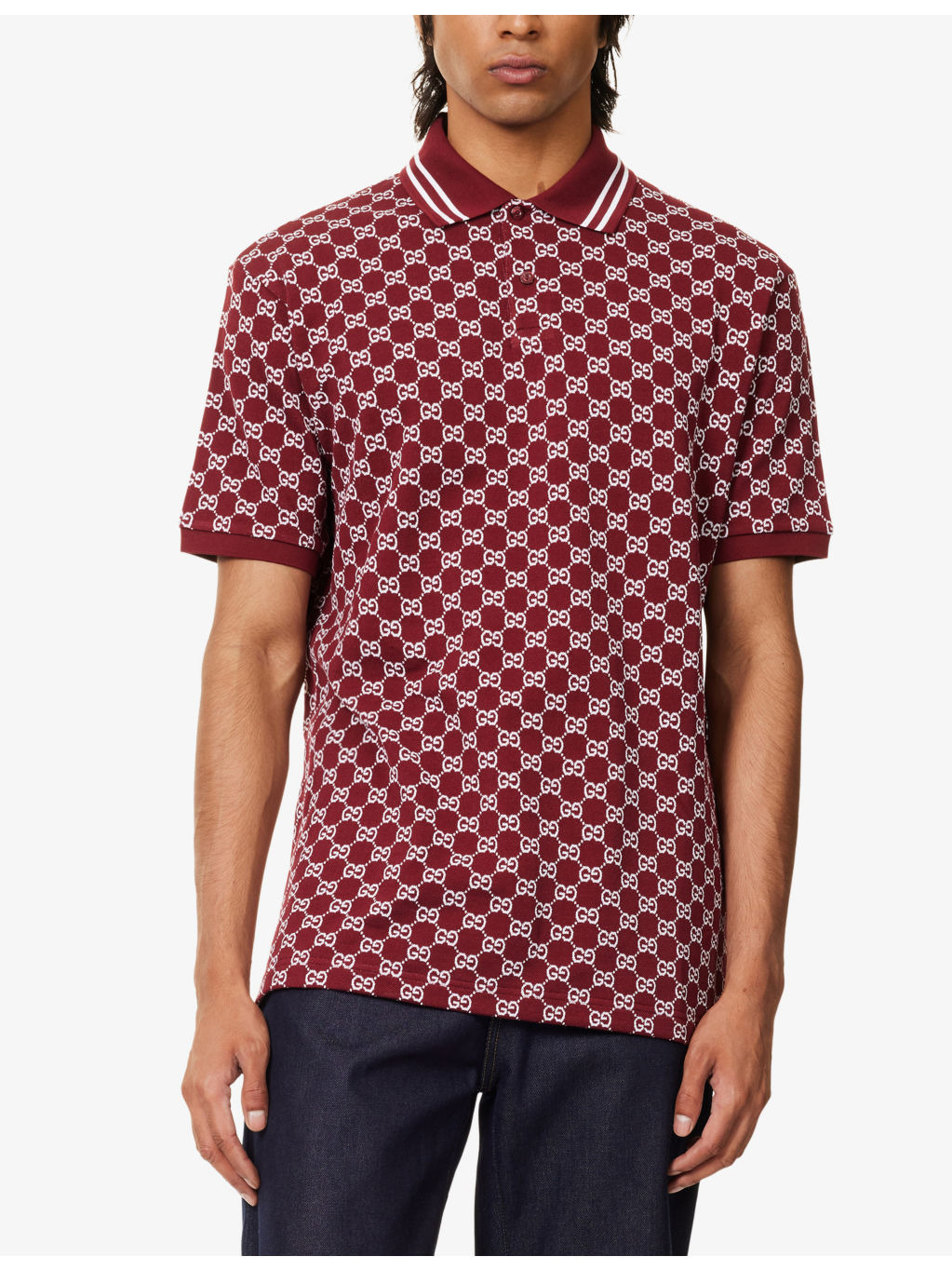 Monogram-Pattern Short-Sleeve Cotton Polo Shirt - 3