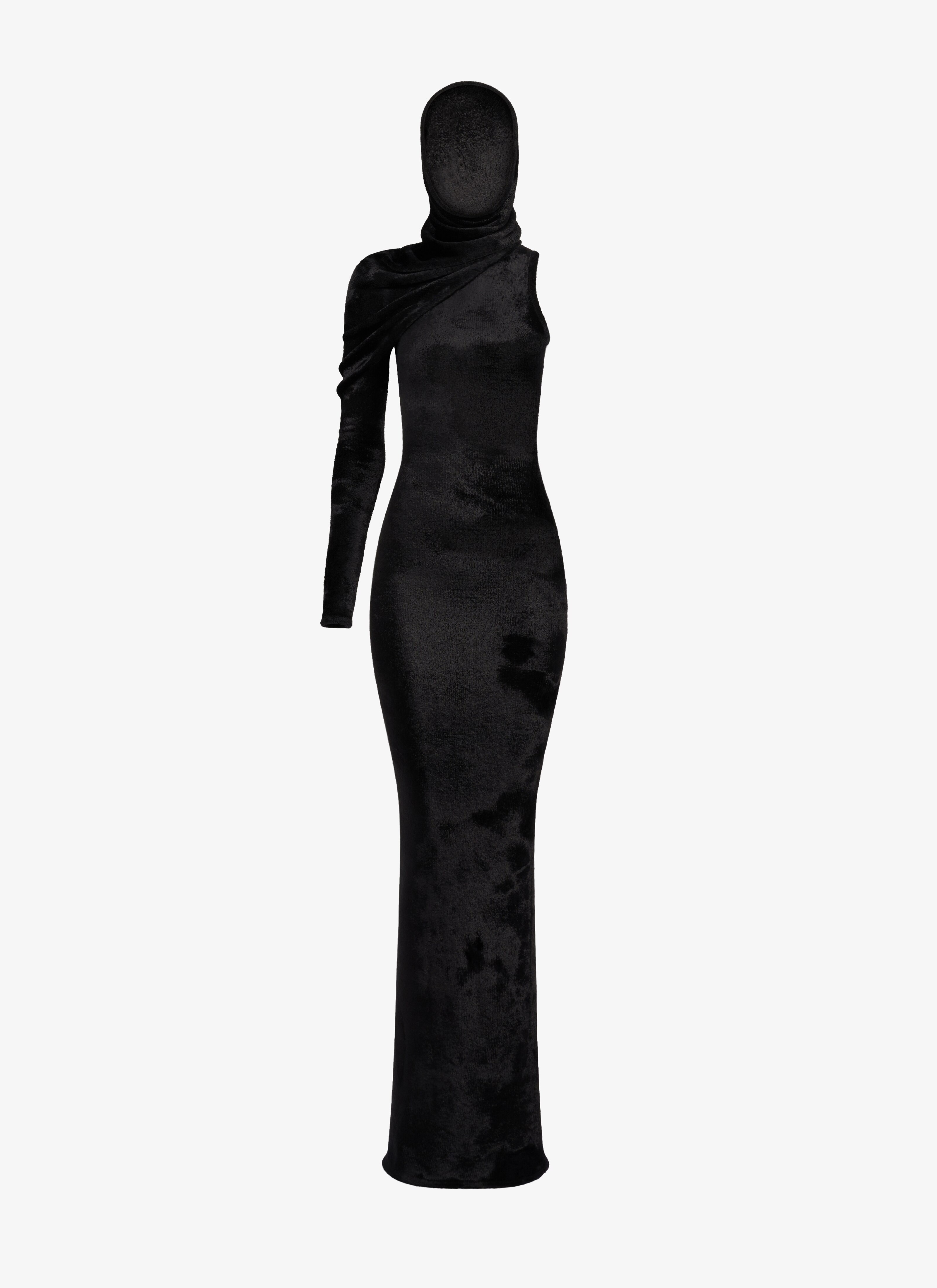 SHINY VELVET HOOD DRESS - 6