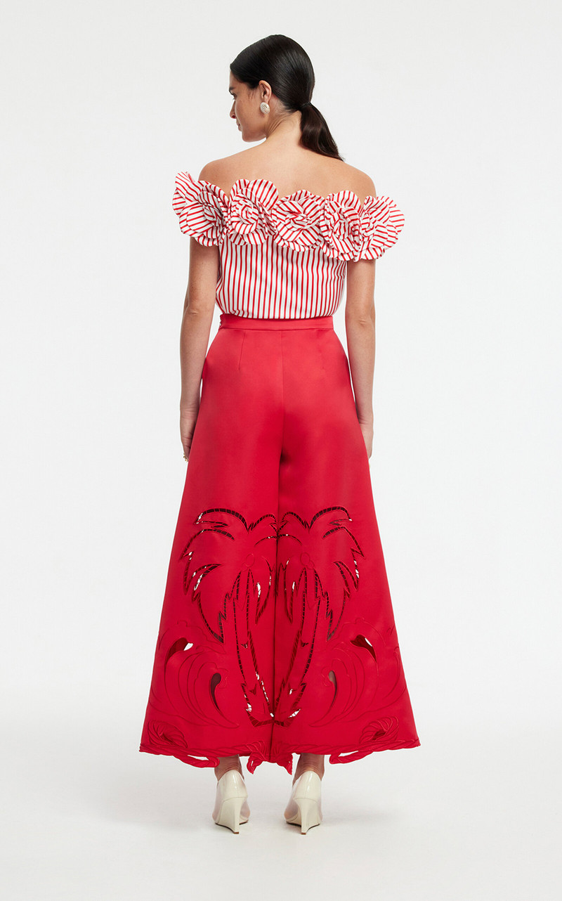 Theodora Appliquéd Wide-Leg Pants red 5