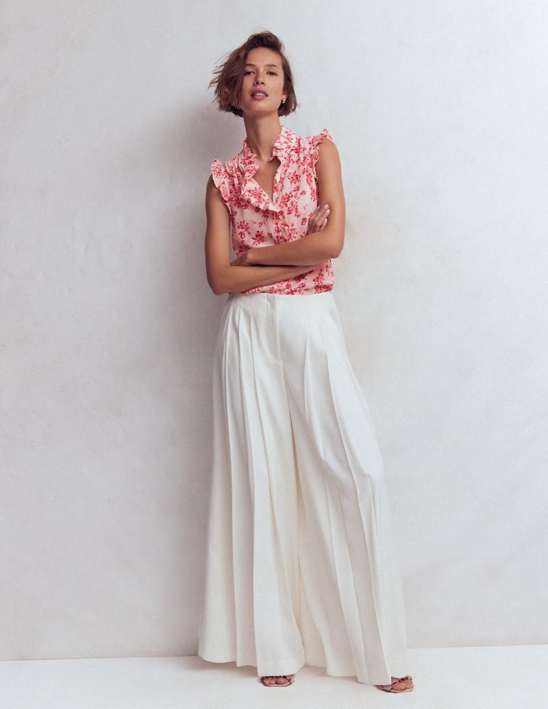 Isabel Sleeveless Silk Top-Pink, Bloom Scatter Mono 6