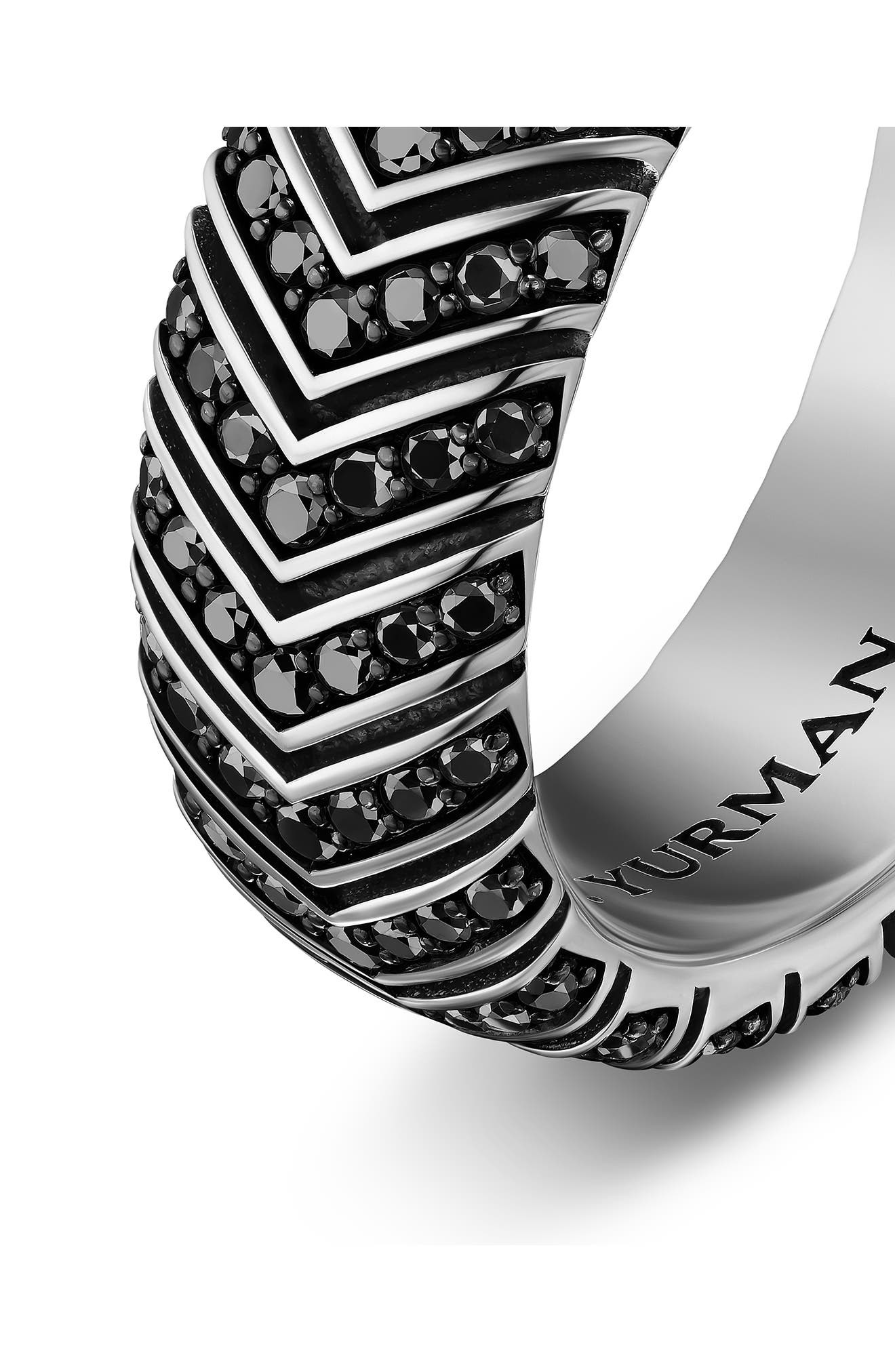 David Yurman Men's Chevron Band Ring in Sterling Silver with Black Diamonds, 8mm in Silver Pave at N - 5