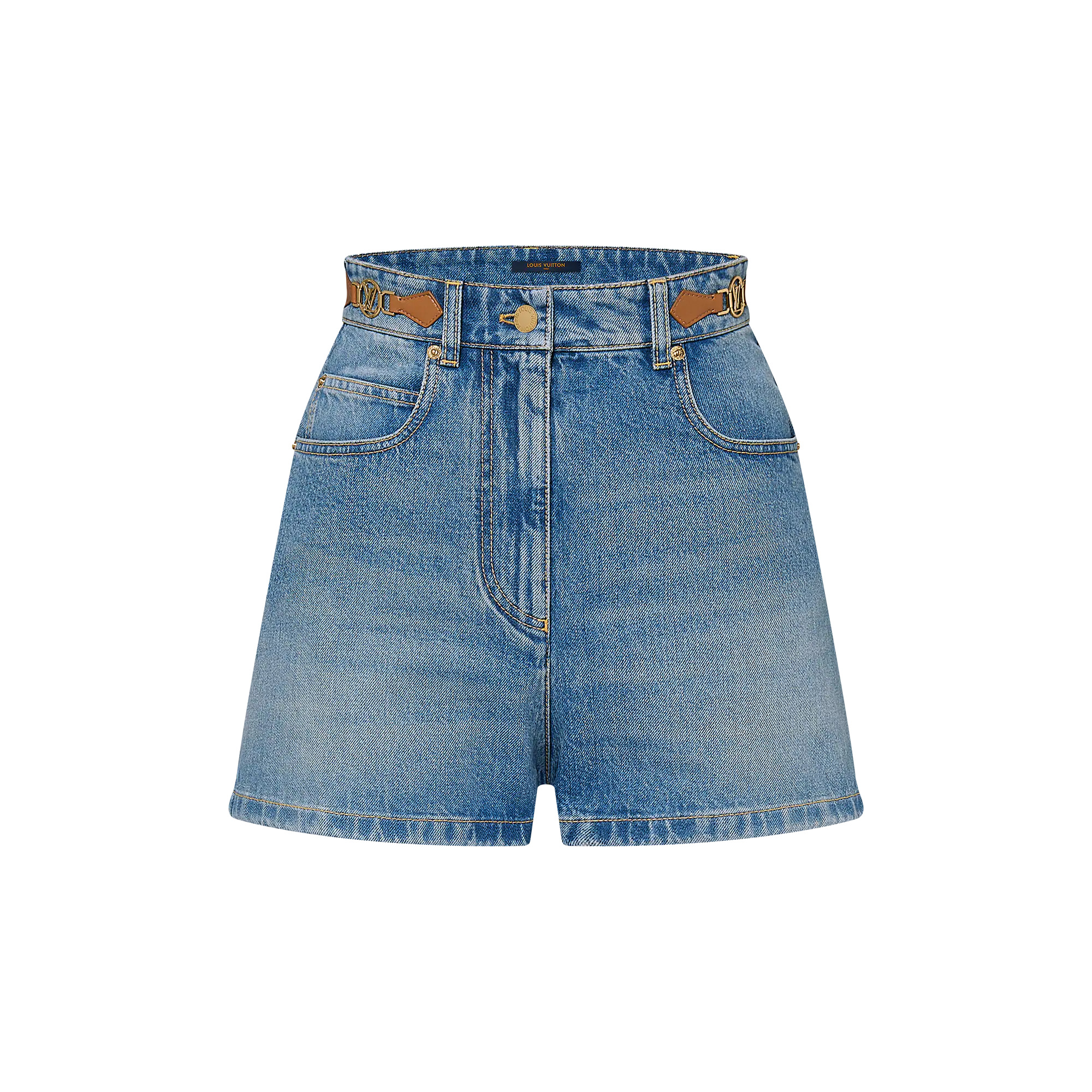 LV Circle Tab Denim Mini Shorts - 1