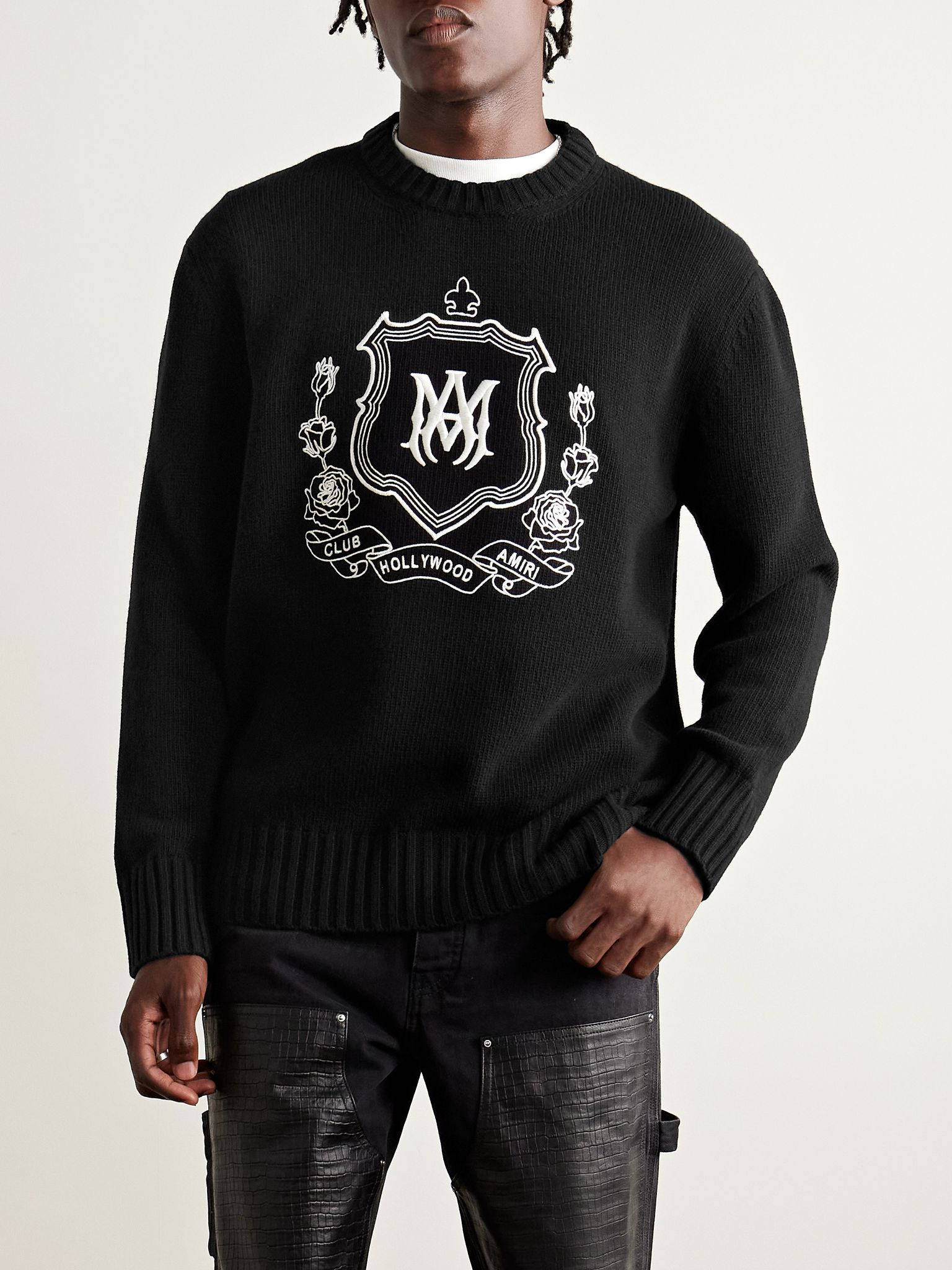 Logo-Embroidered Wool Sweater Black - 3