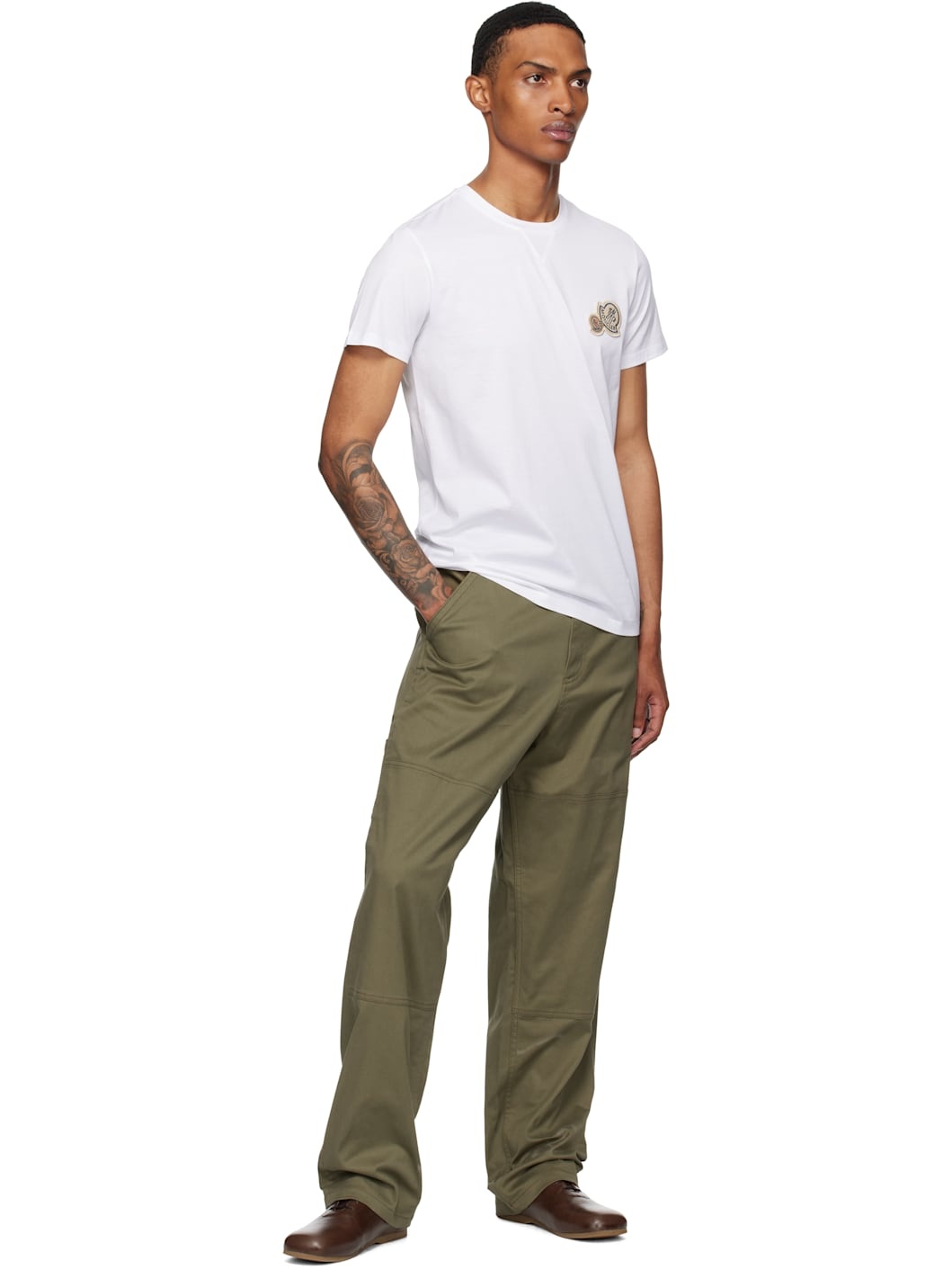 White Double Logo Patch Cotton T-shirt - 4