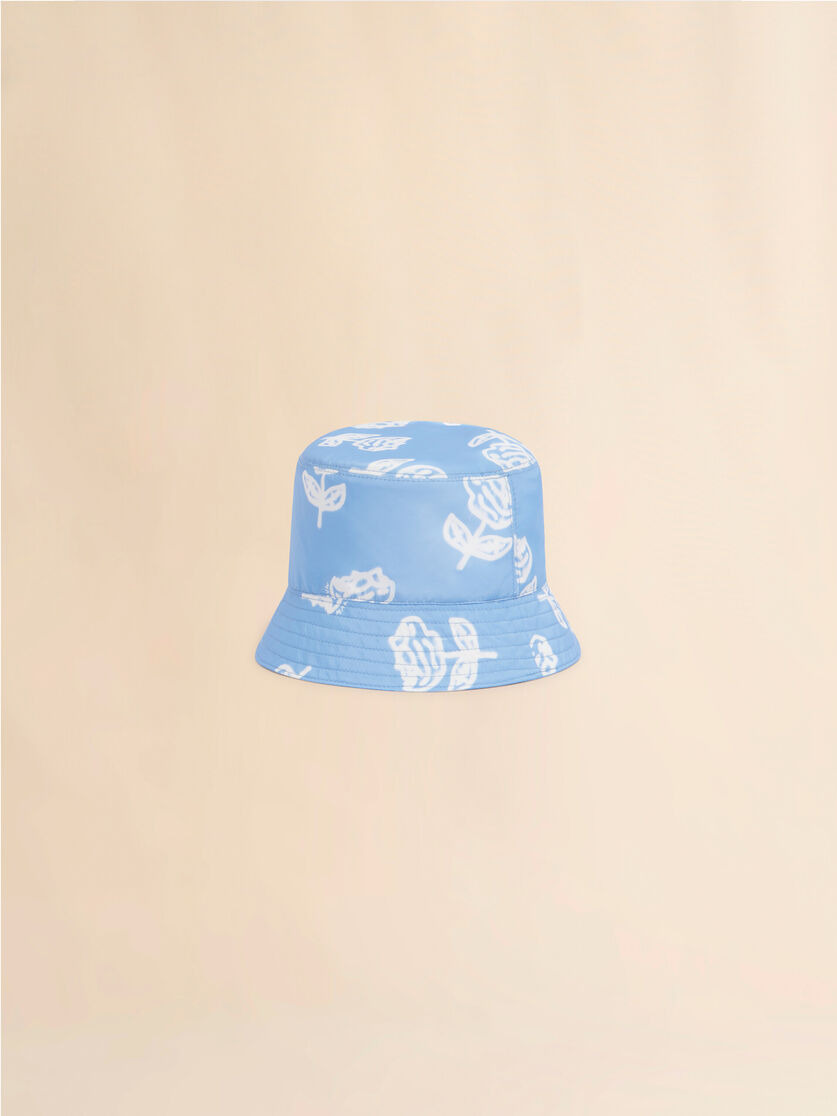 LIGHT BLUE TAFFETA BUCKET HAT WITH SPRAYED ROSES PRINT - 3