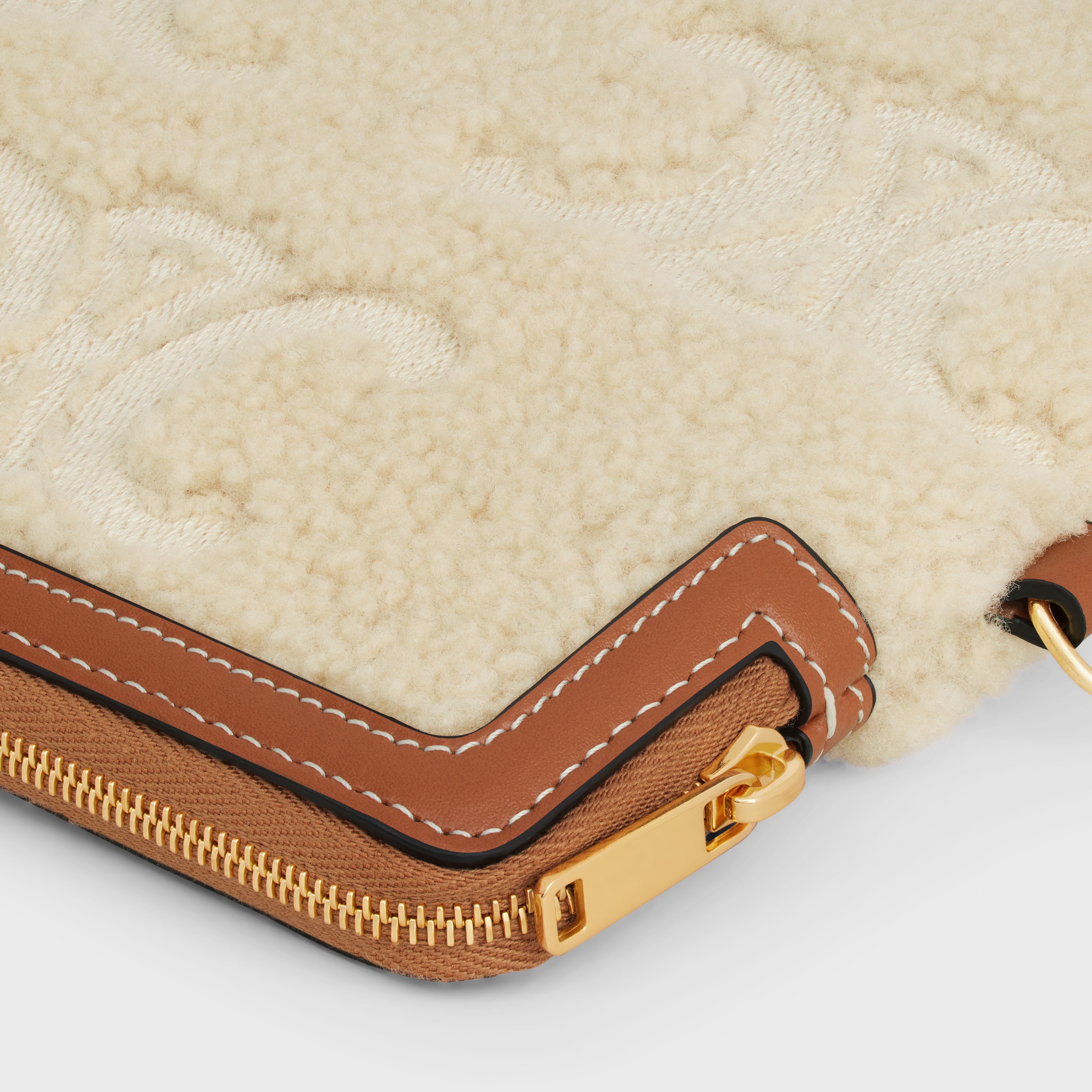 SMALL POUCH WITH STRAP celine signature in SHEARLING WITH TRIOMPHE EMBROIDERIES - 5