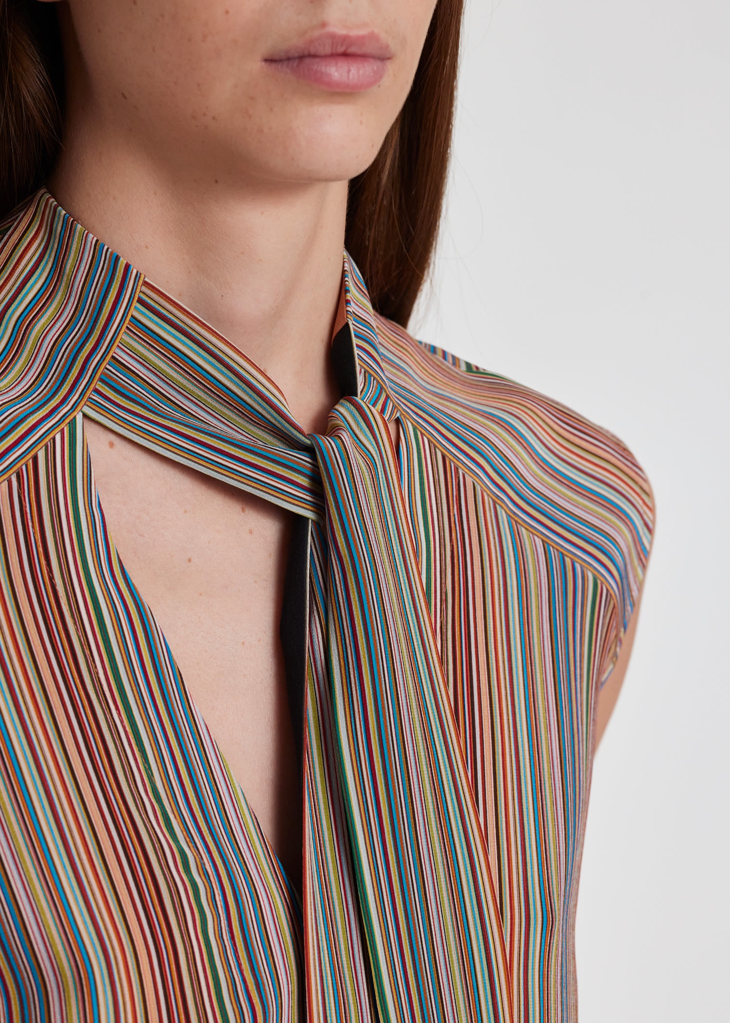 'Signature Stripe' Silk Tie Neck Blouse - 10