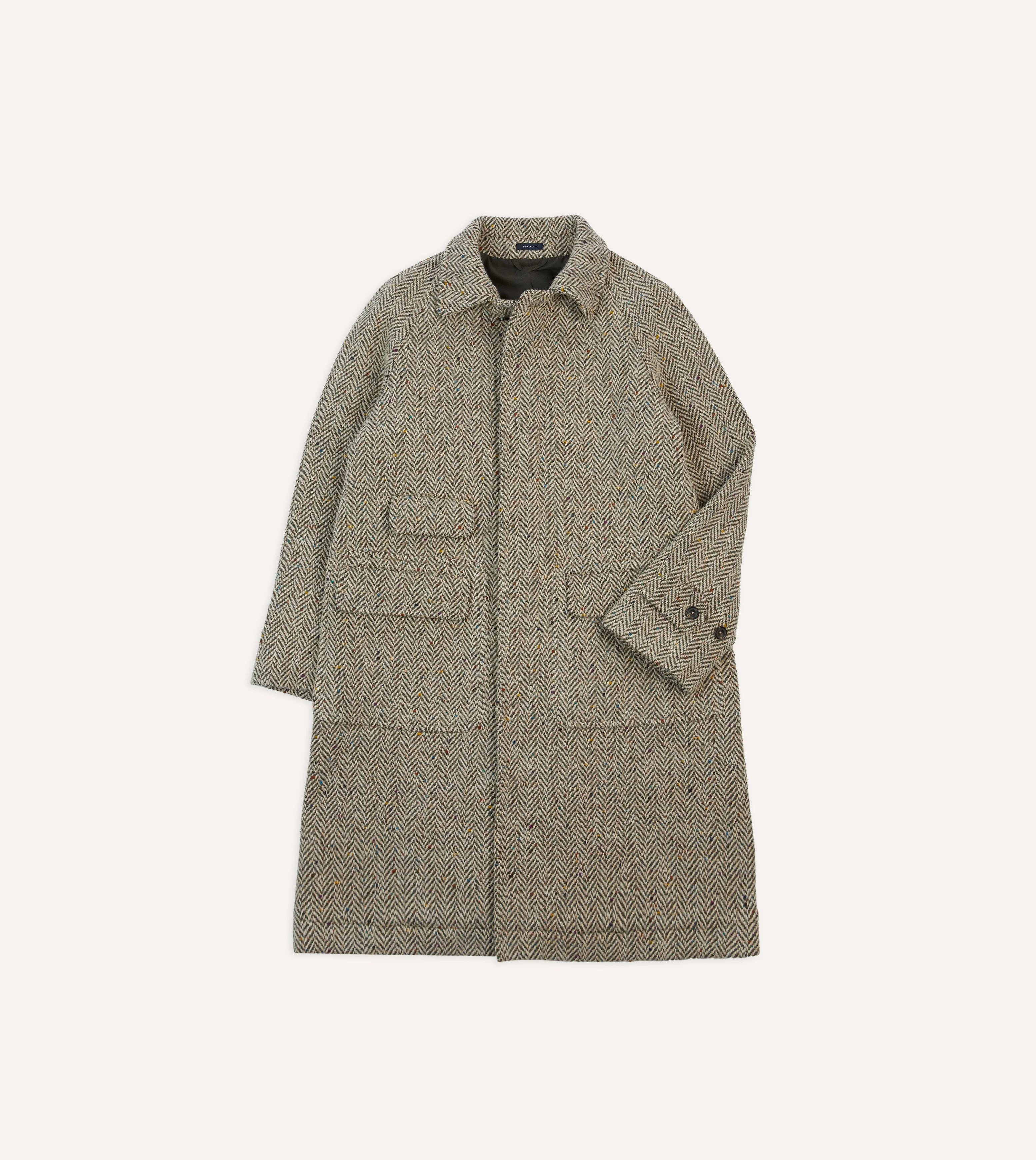 Taupe Herringbone Flecked Wool Raglan Coat - 1