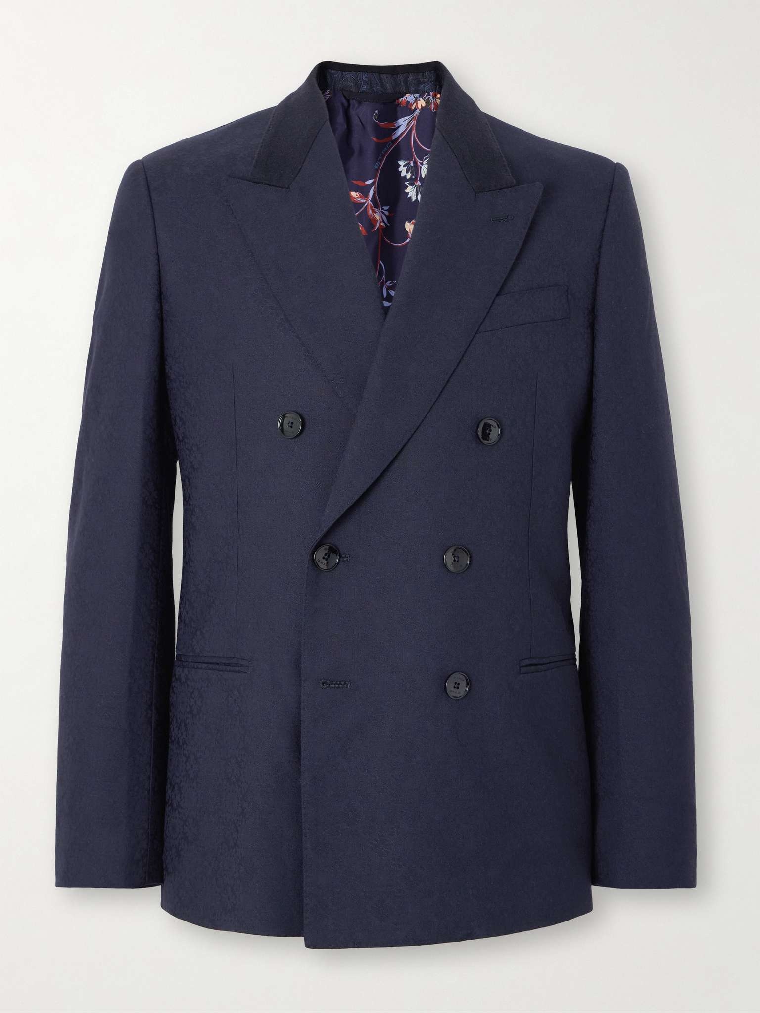 Double-Breasted Felt-Trimmed Wool-Jacquard Suit Jacket - 1