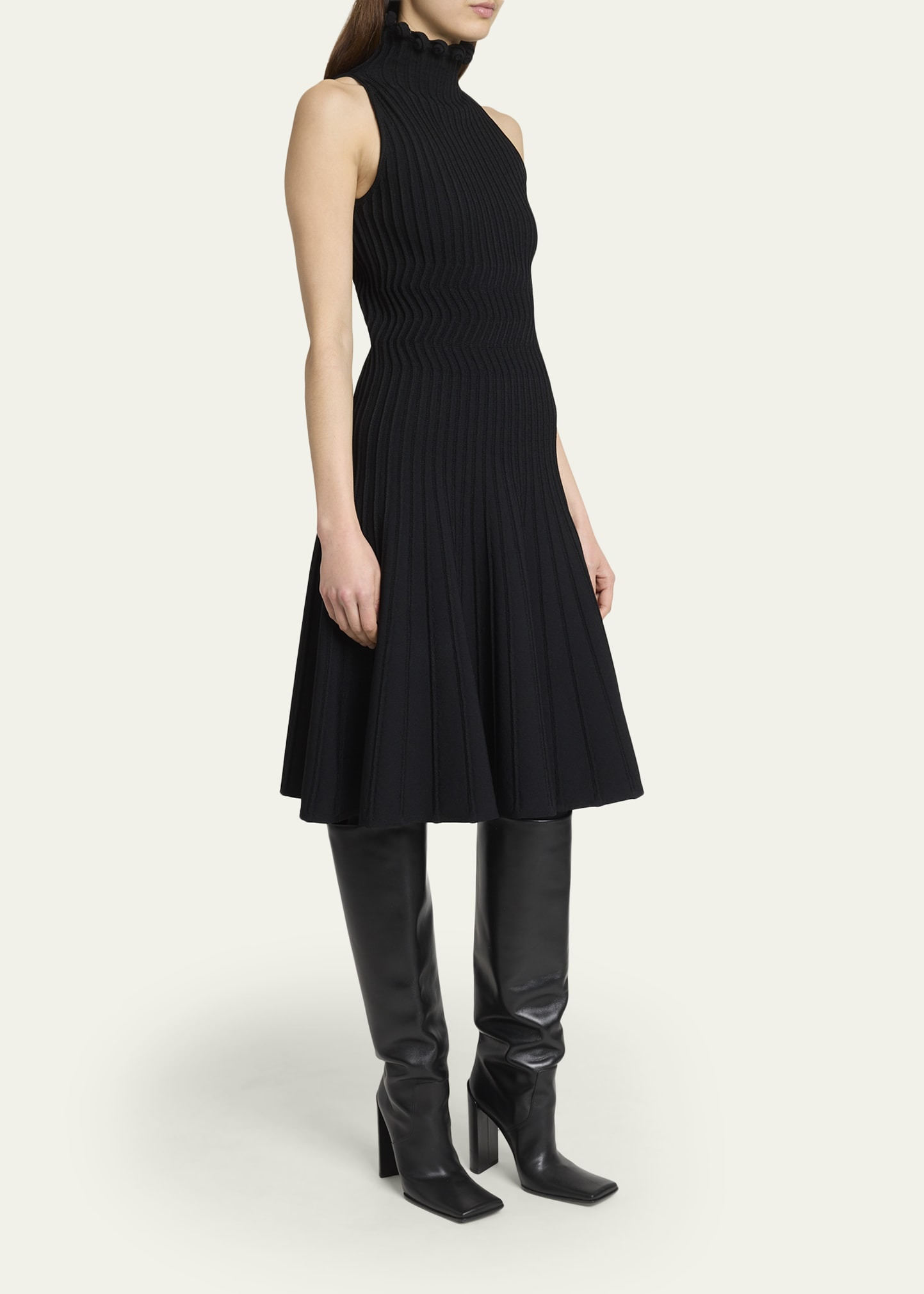 Turtleneck Sleeveless Rib Fit-&-Flare Dress - 4