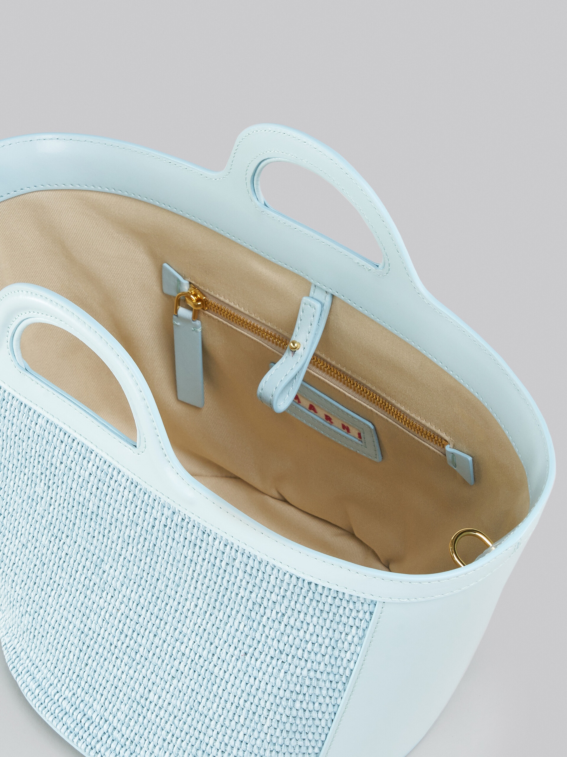 TROPICALIA SMALL BAG IN LIGHT BLUE LEATHER AND RAFFIA - 4