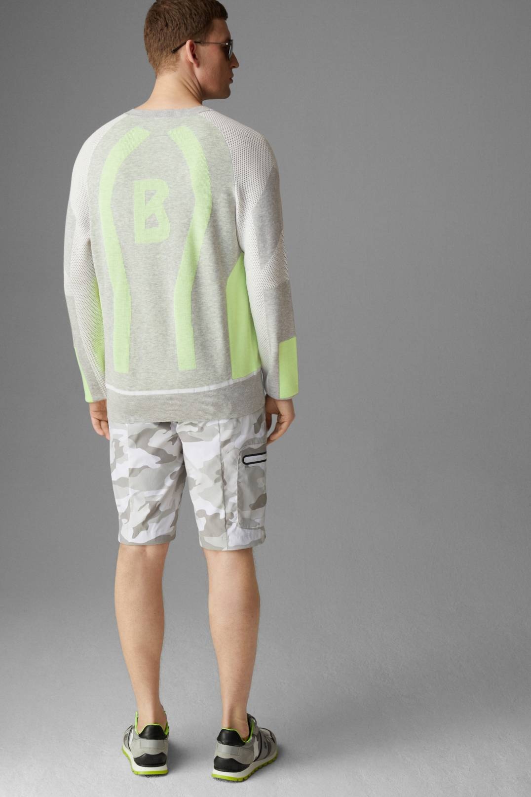 KARE KNITTED PULLOVER IN LIGHT GREY/LIME - 3