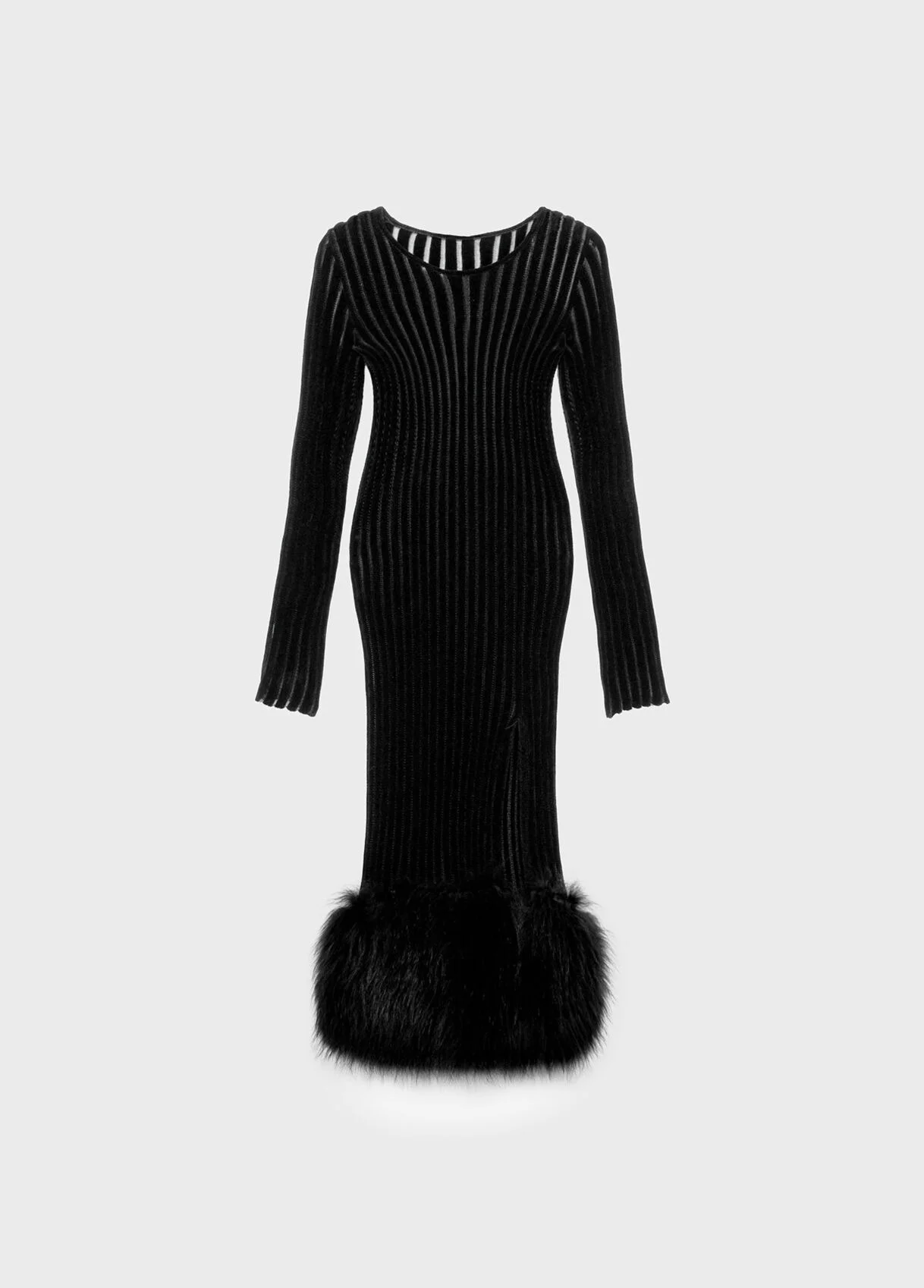 MIDI KNIT DRESS WITH FUR - 1